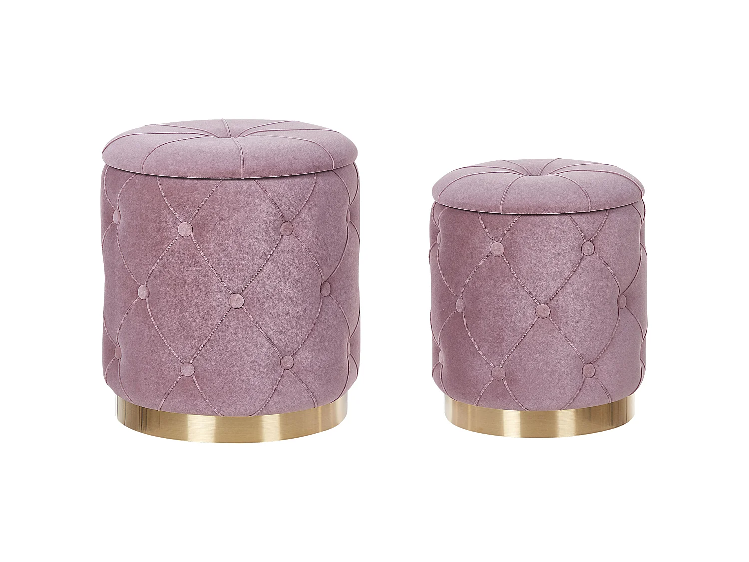 Lot de 2 poufs avec rangement PUEBLO Velours Rose 40/33 cm 40/33 cm 44/36 cm