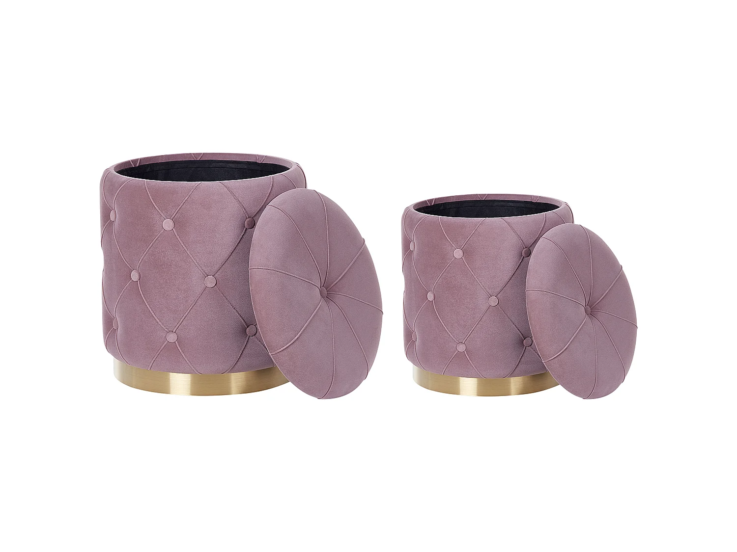 Lot de 2 poufs avec rangement PUEBLO Velours Rose 40/33 cm 40/33 cm 44/36 cm