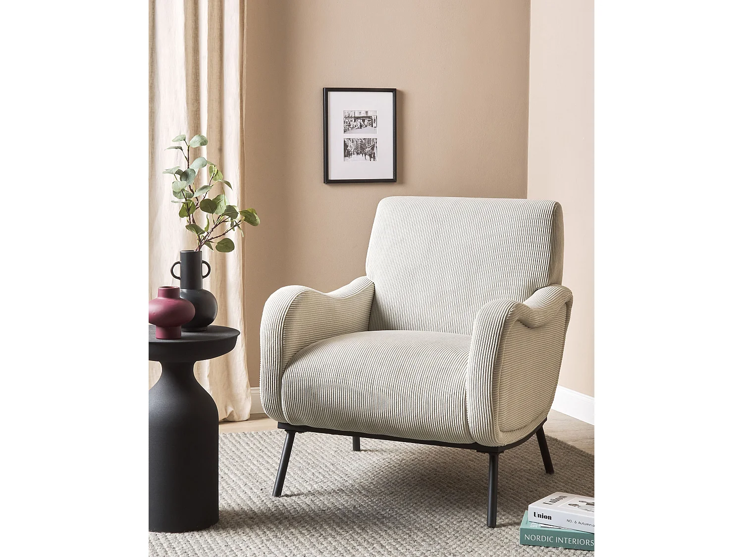 Fauteuil ALMIND Velours côtelé Gris clair