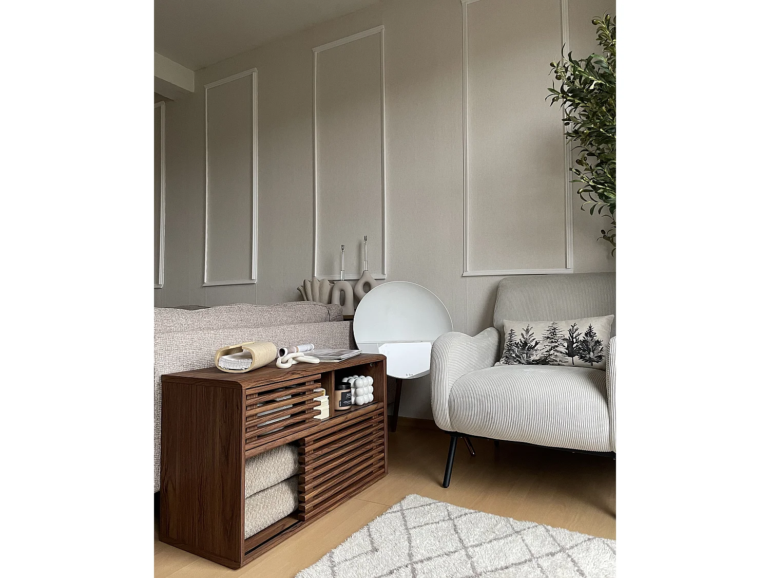 Fauteuil ALMIND Velours côtelé Gris clair