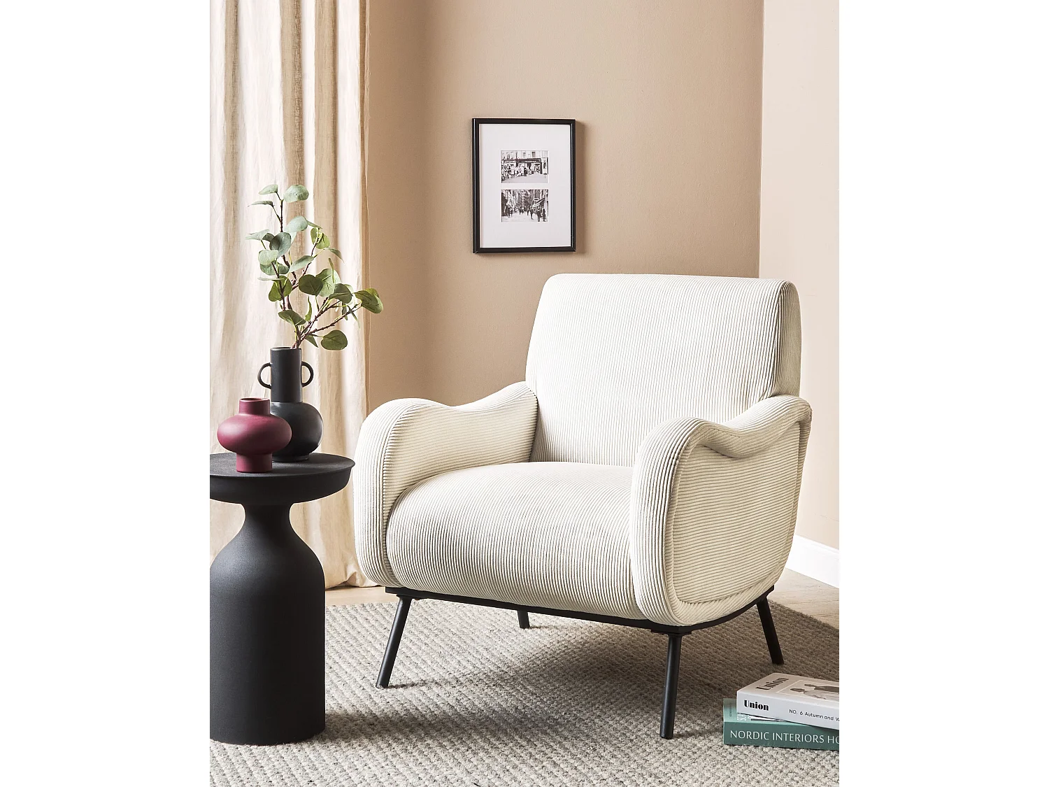 Fauteuil ALMIND Velours côtelé Beige clair