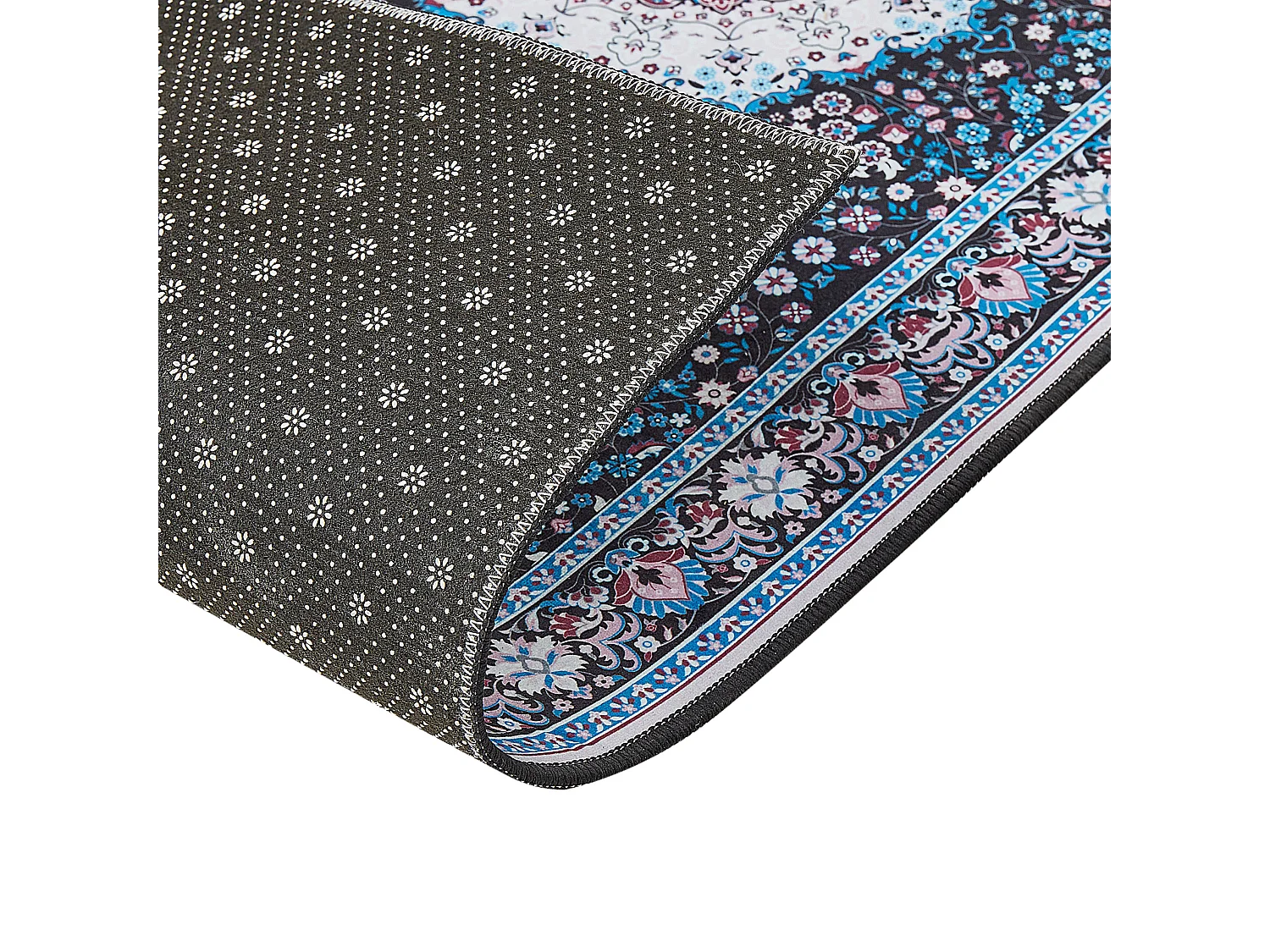 Teppich blau / schwarz 80 x 300 cm orientalisches Muster Kurzflor GEDIZ