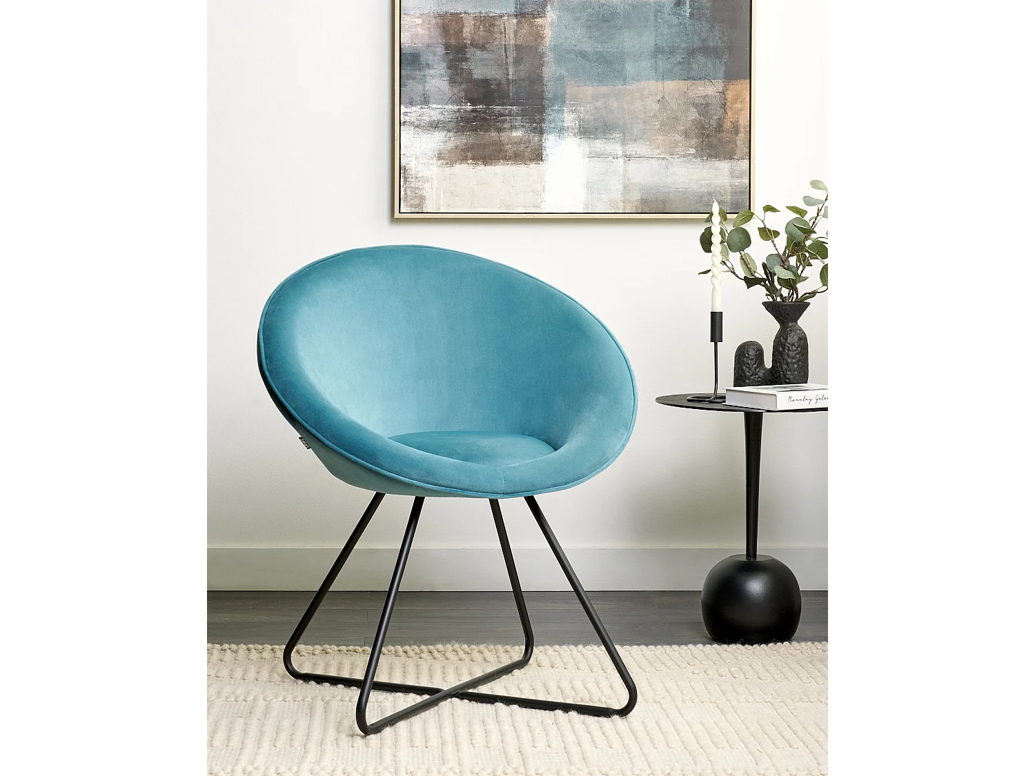 Chaise de salle à manger FLOBY II Velours Bleu clair