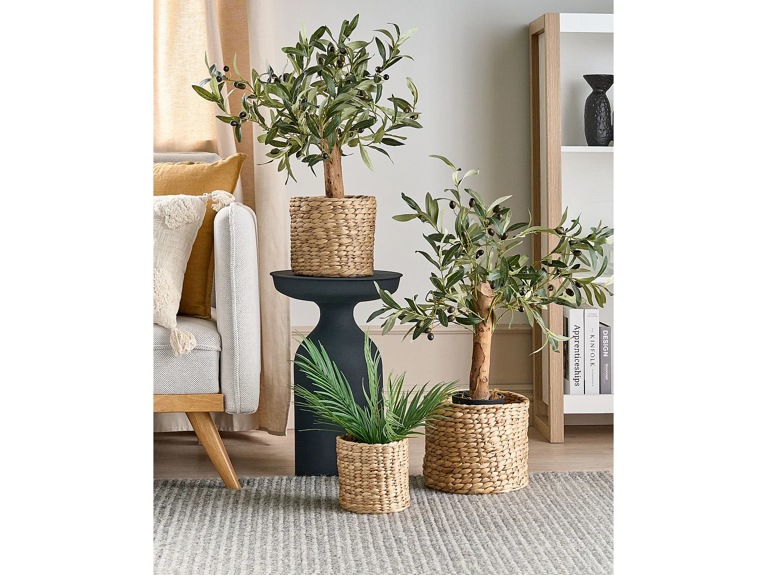 Set mit 3 Blumentöpfen RONQUIL Geflecht 16/20/24 cm Naturfarben