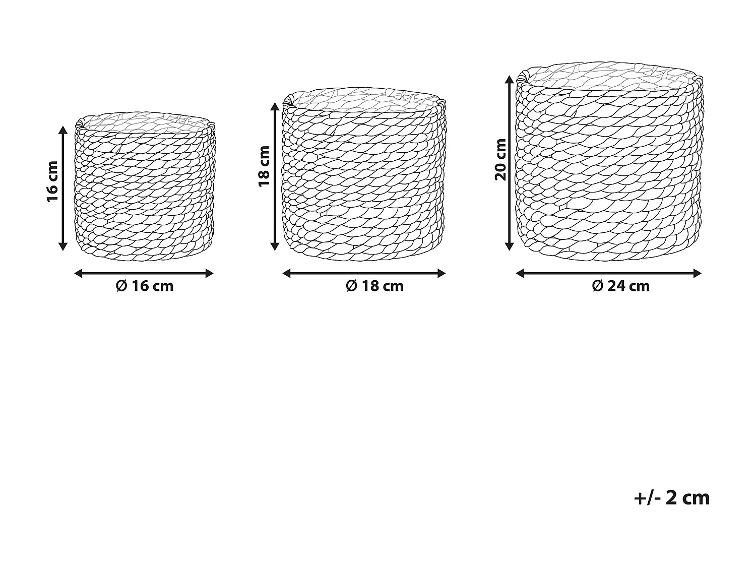 Conjunto de 3 vasos para plantas RONQUIL Vime 16/20/24 cm Natural