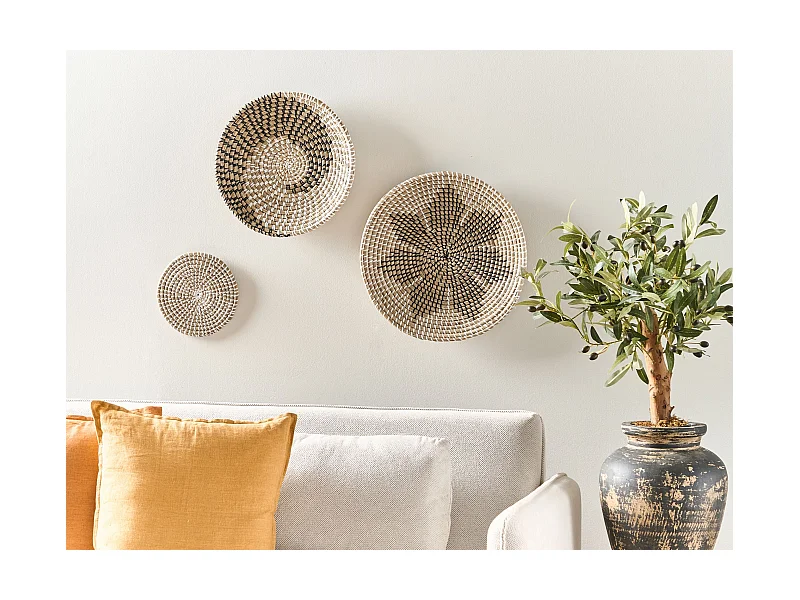 Wanddekoration 3er Set CANTHO Seegras 40/35/20 cm Schwarz