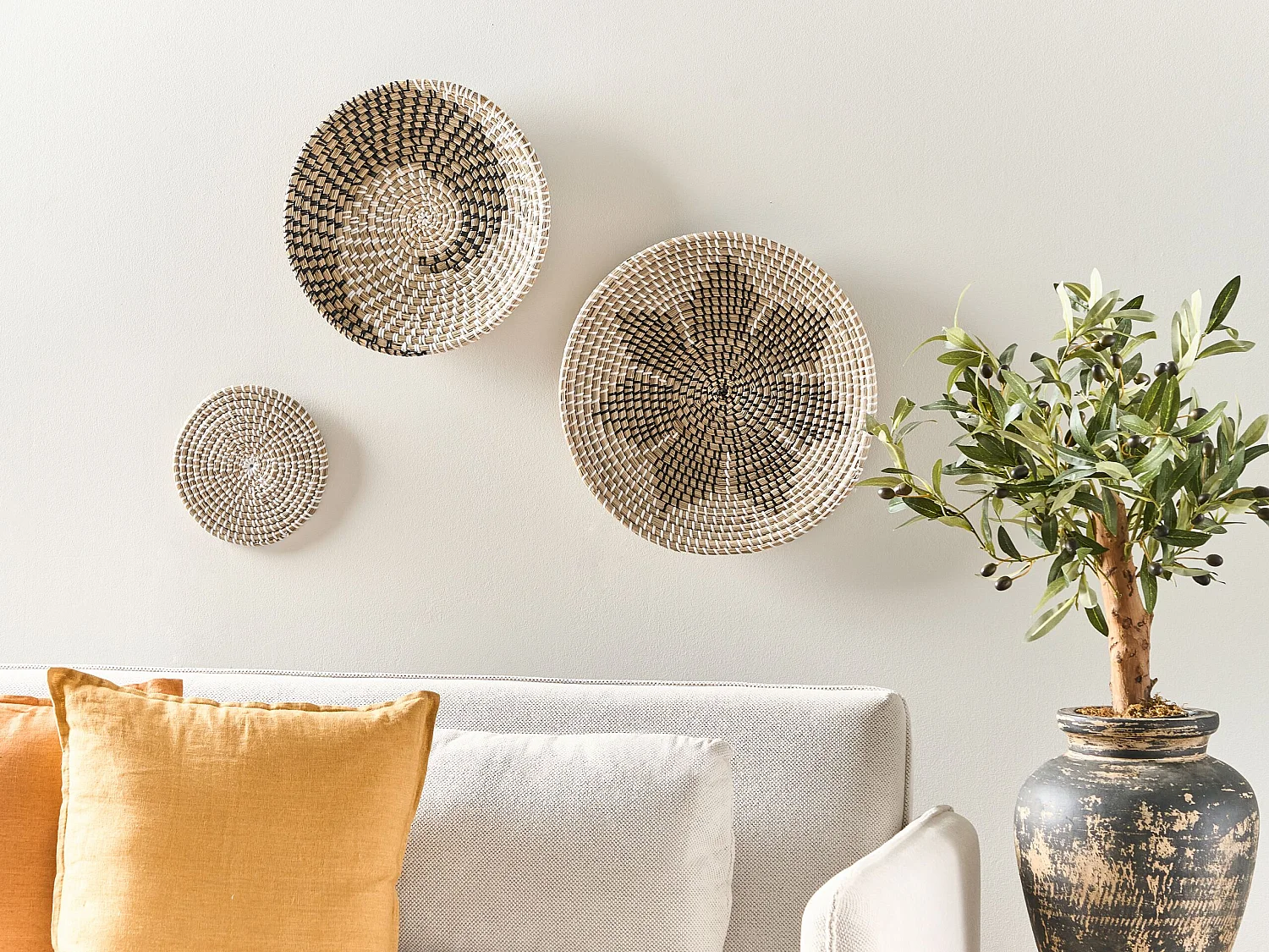 Lot de 3 décorations suspendues CANTHO Herbier marin 40/35/20 cm Noir