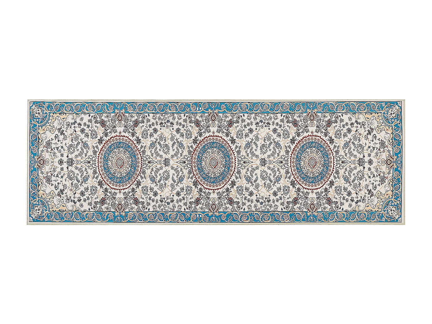 Vloerkleed polyester beige/blauw 80 x 240 cm GORDES