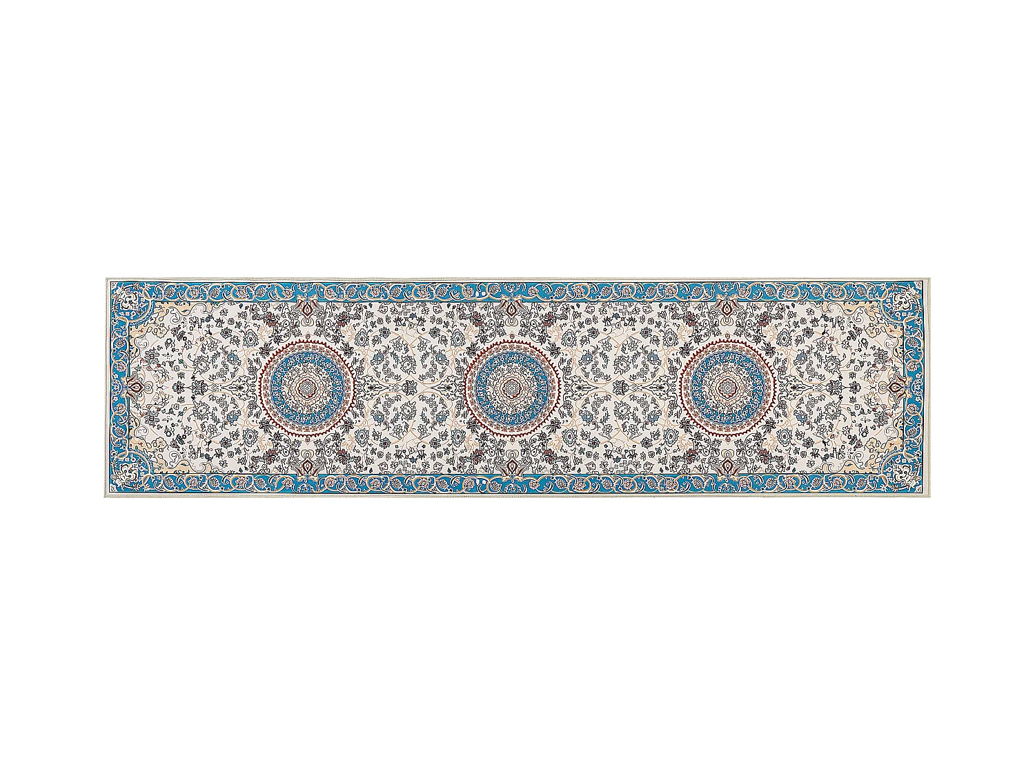 Teppich blau / hellbeige 80 x 300 cm orientalisches Muster Kurzflor GORDES