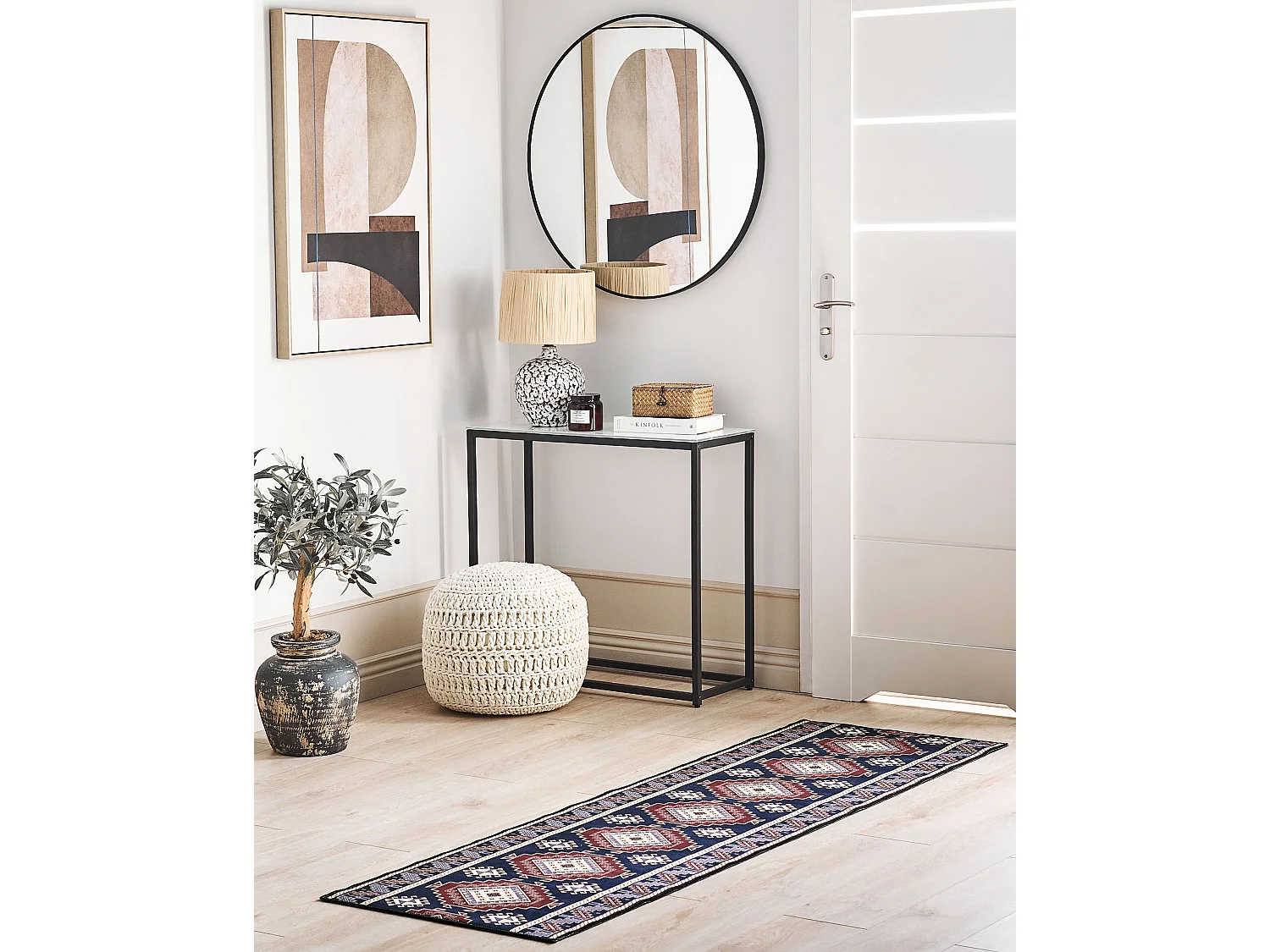 Vloerkleed polyester blauw/rood 60 x 200 cm KANGAL