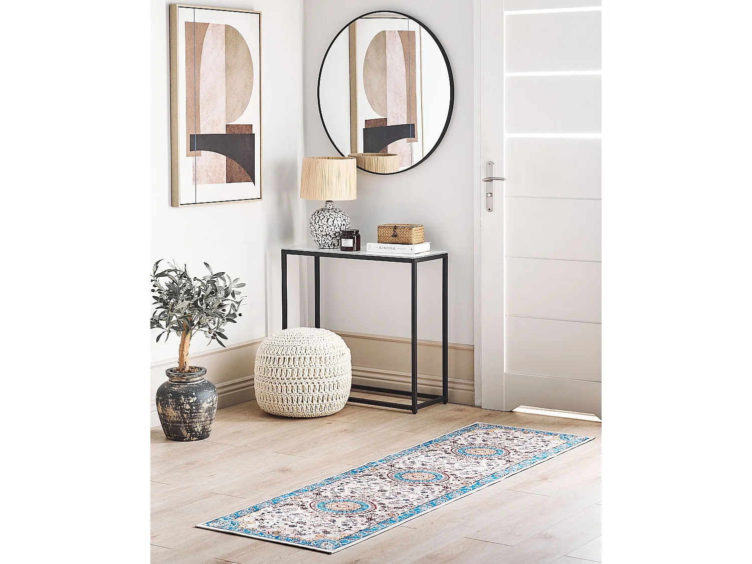 Teppich blau / hellbeige 60 x 200 cm orientalisches Muster Kurzflor GORDES