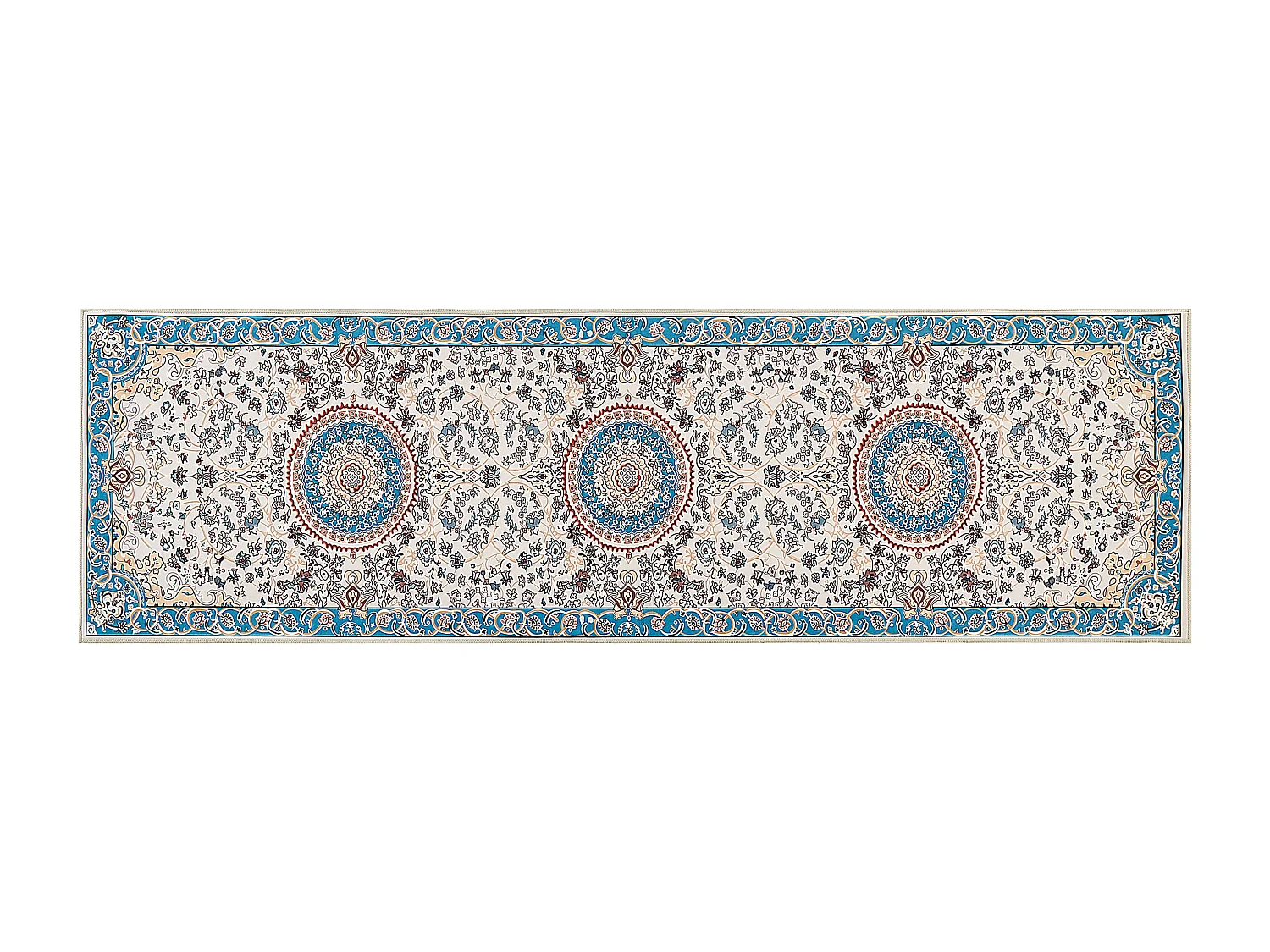 Teppich blau / hellbeige 60 x 200 cm orientalisches Muster Kurzflor GORDES