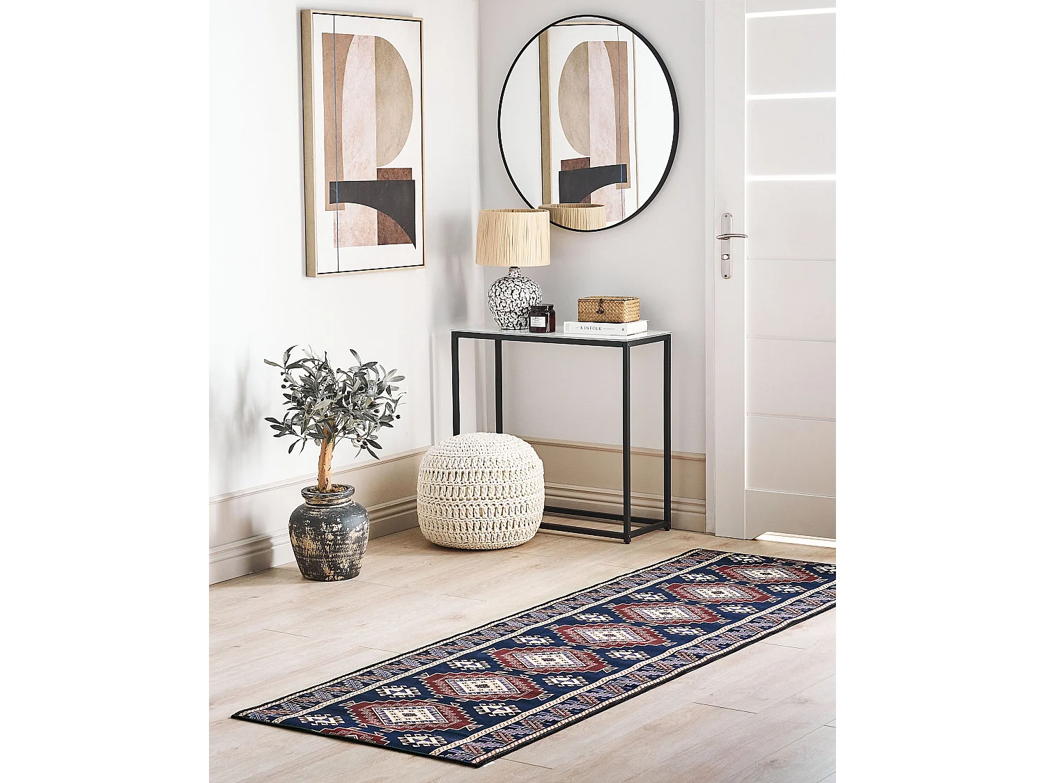 Vloerkleed polyester blauw/rood 80 x 240 cm KANGAL