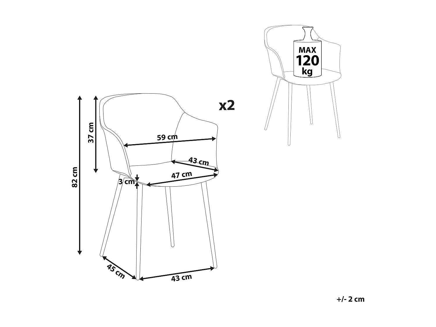 Lot de 2 chaises de salle à manger ELIM Beige clair
