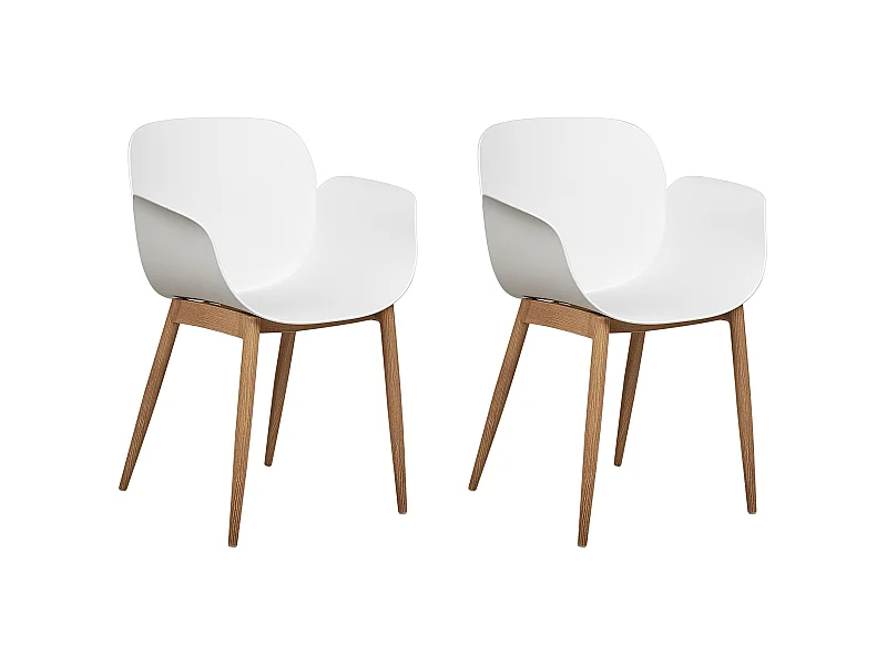Esszimmerstühle 2er Set aus Kunststoff weiß / heller Holzfarbton modern Abilene