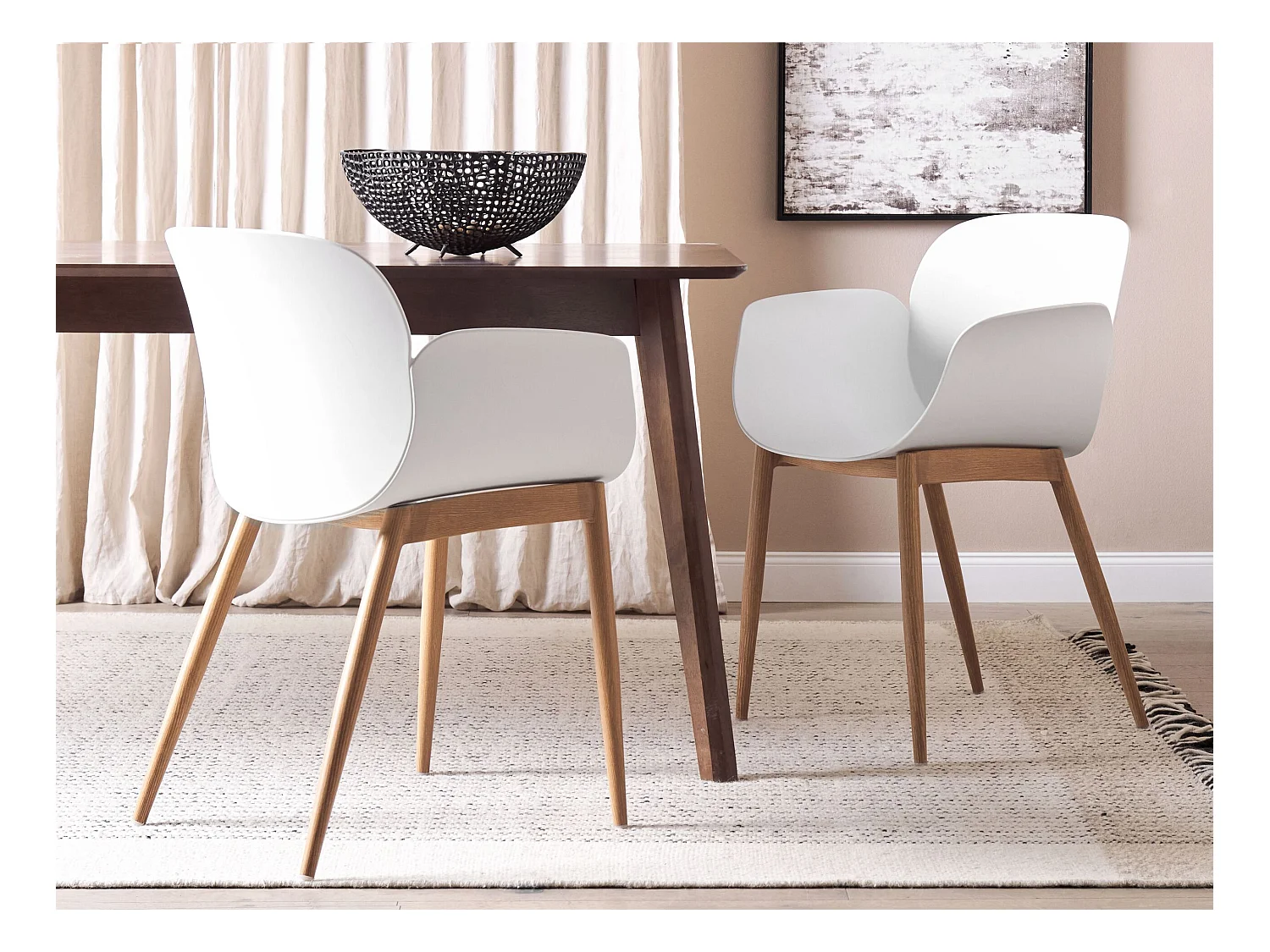 Esszimmerstühle 2er Set aus Kunststoff weiß / heller Holzfarbton modern Abilene