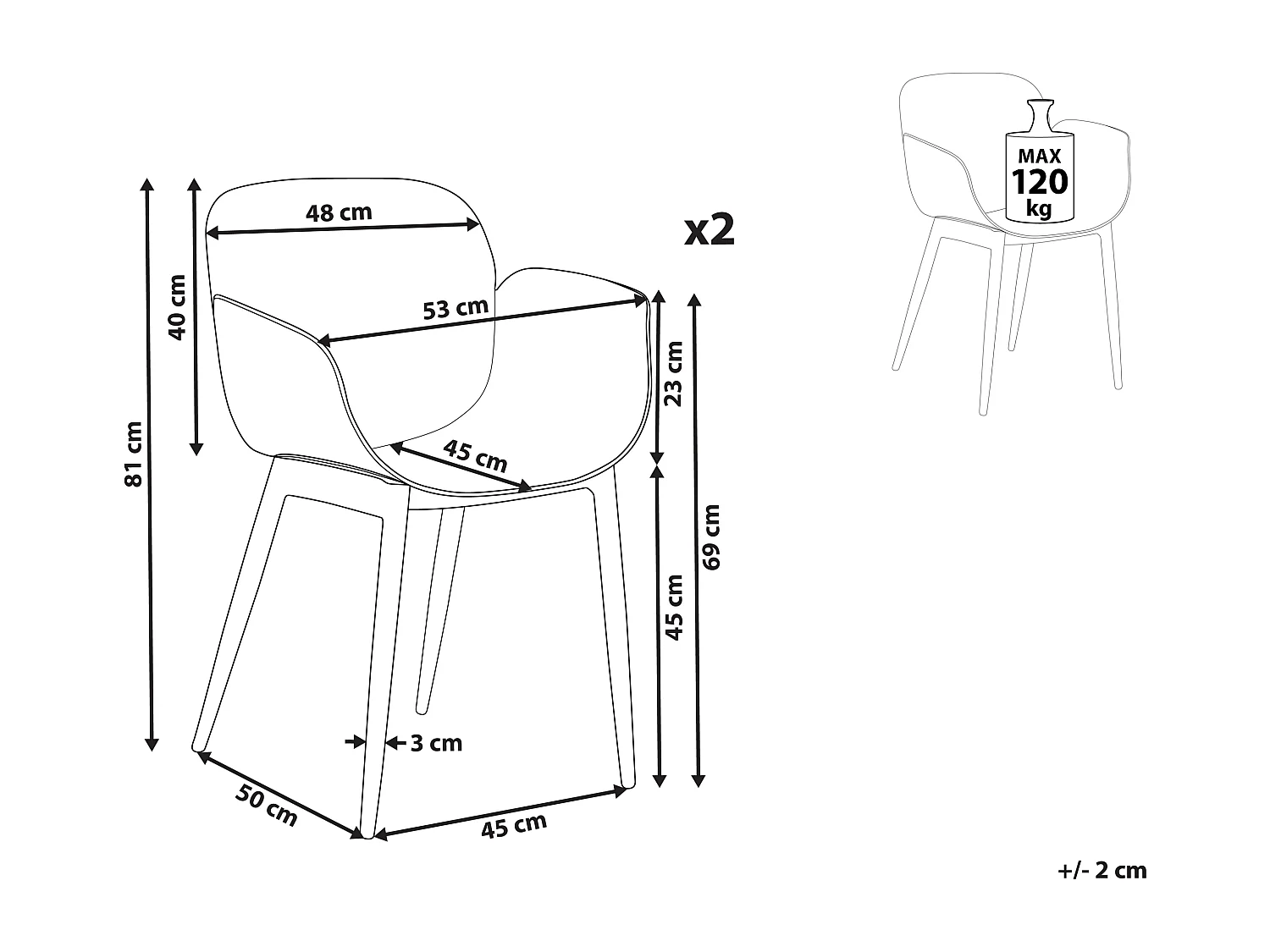 Set van 2 eetkamerstoelen ABILENE Wit