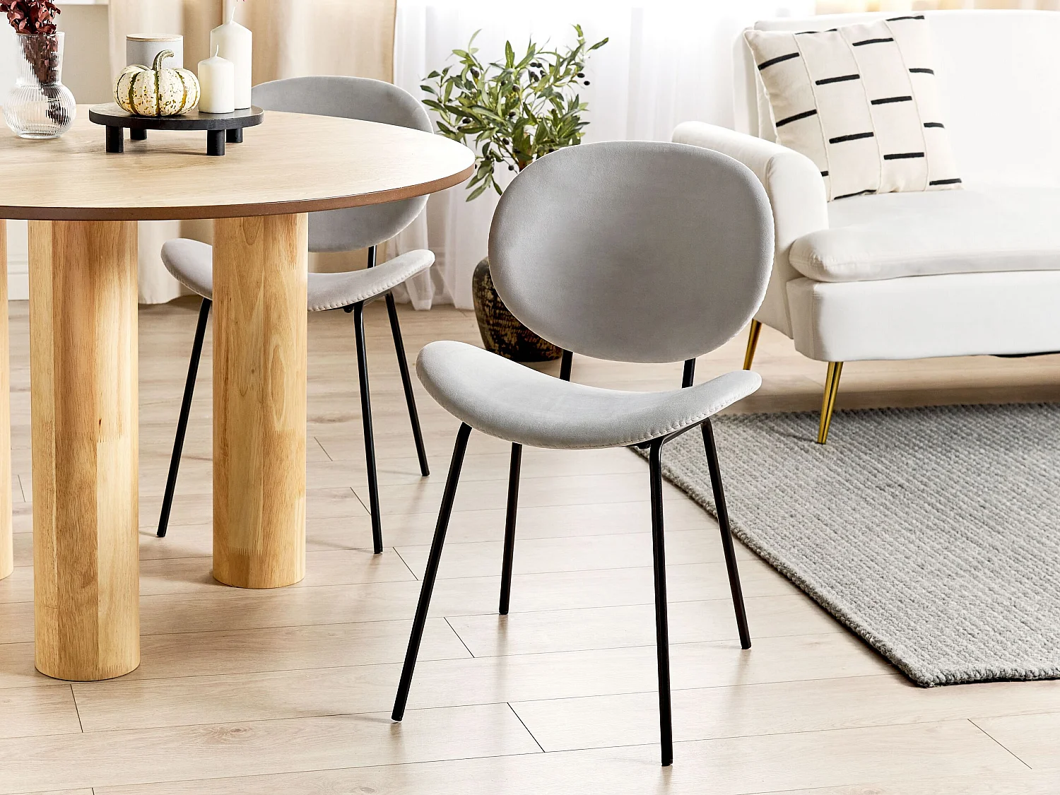 Lot de 2 chaises de salle à manger LUANA Velours Gris clair