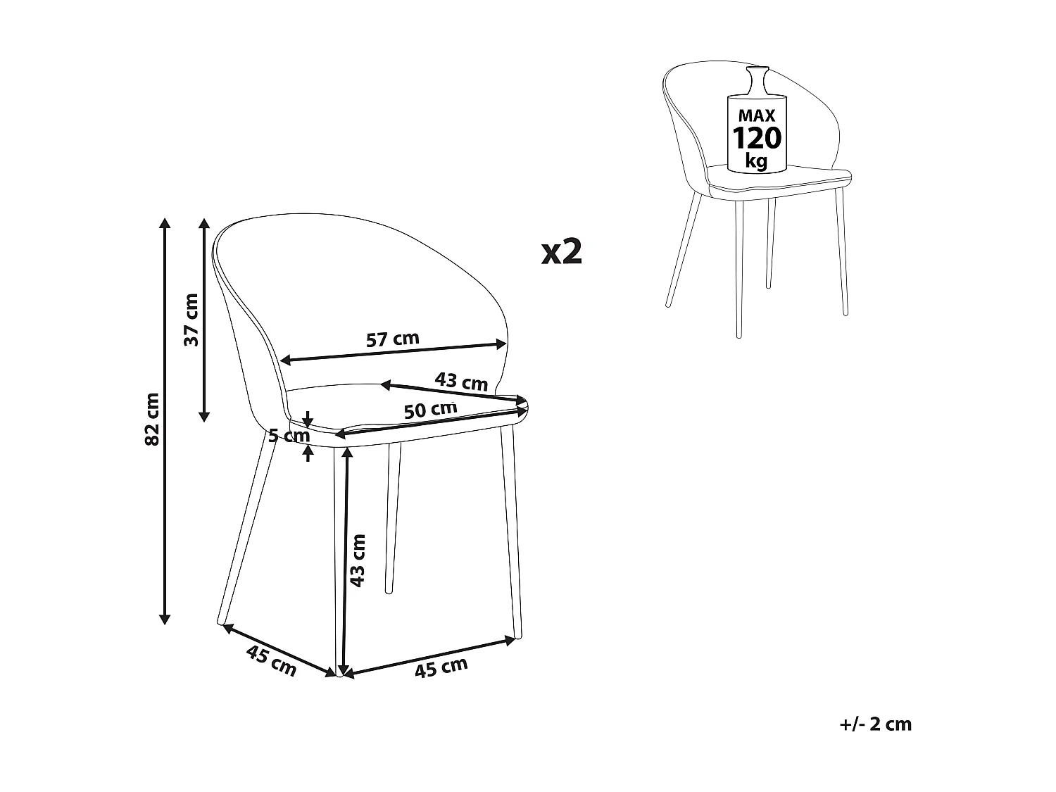 Lot de 2 chaises de salle à manger MASON Beige clair