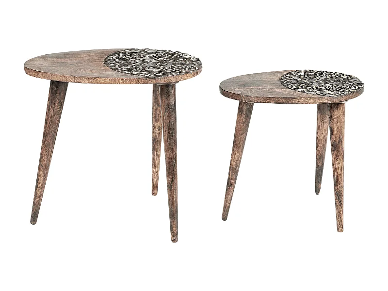 Lot de 2 tables d'appoint KHETUA Bois de manguier Marron