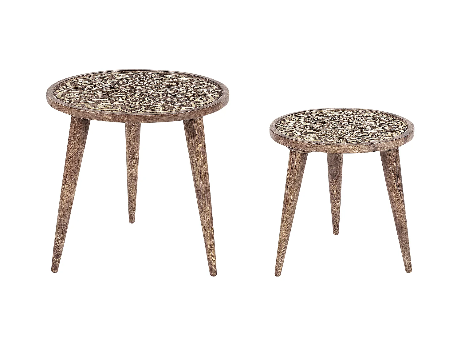 Lot de 2 tables d'appoint RANJA Bois de manguier Marron foncé