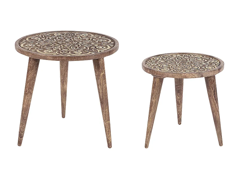 Lot de 2 tables d\'appoint RANJA Bois de manguier Marron foncé
