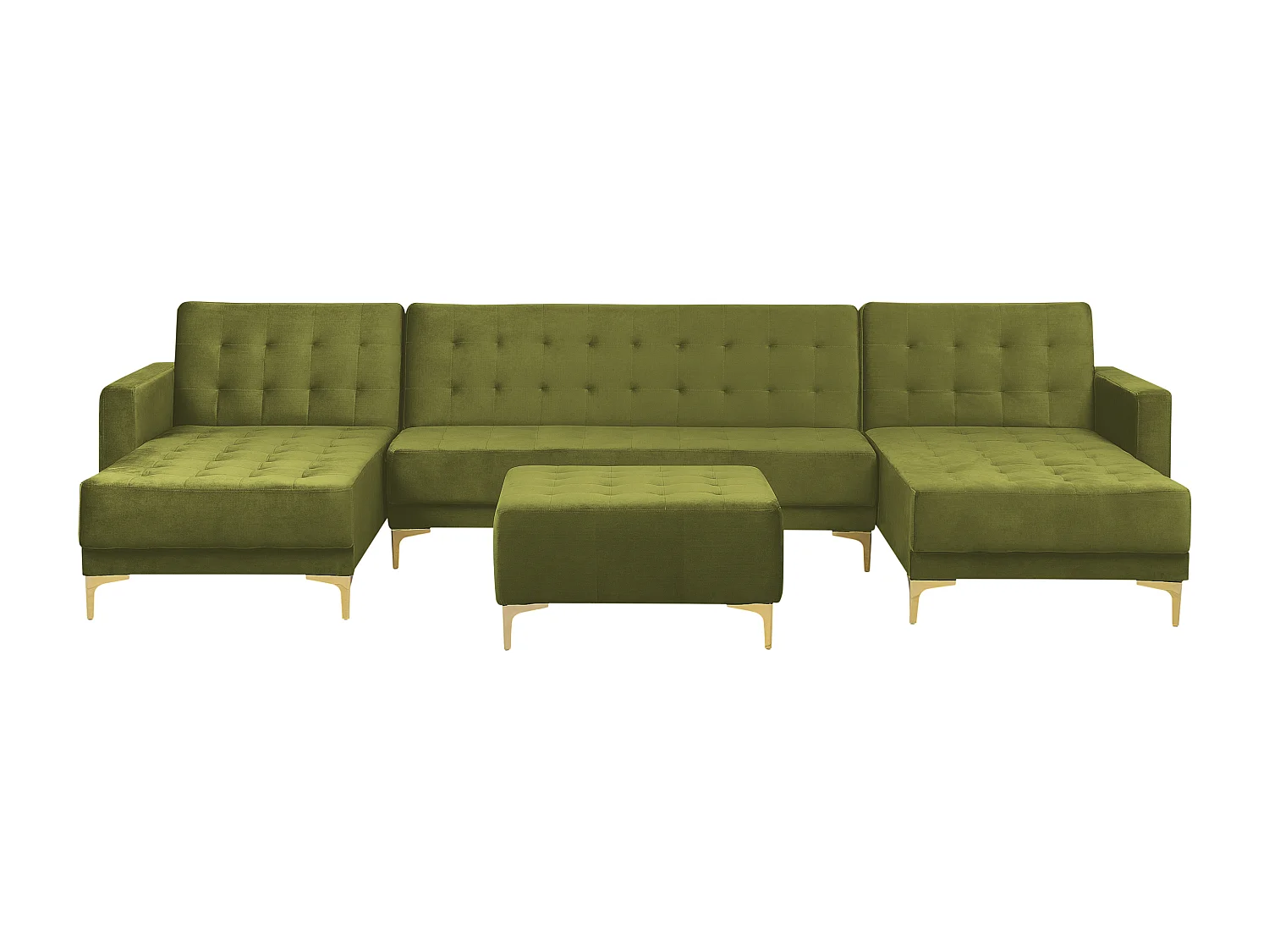 Modulaire U-vormige slaapbank ABERDEEN Fluweel Groen Met ottomaan 5-zitter