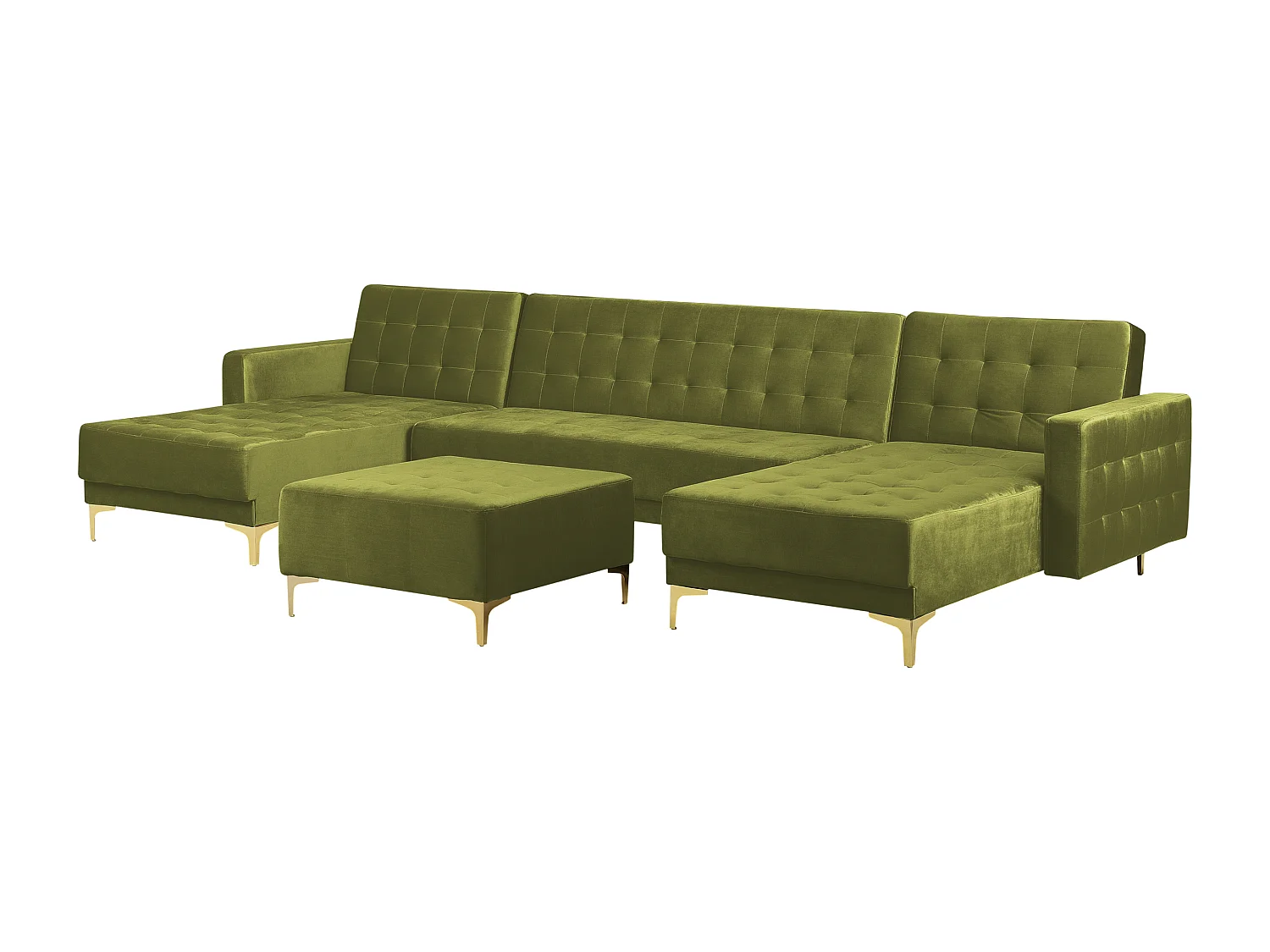 Modulaire U-vormige slaapbank ABERDEEN Fluweel Groen Met ottomaan 5-zitter