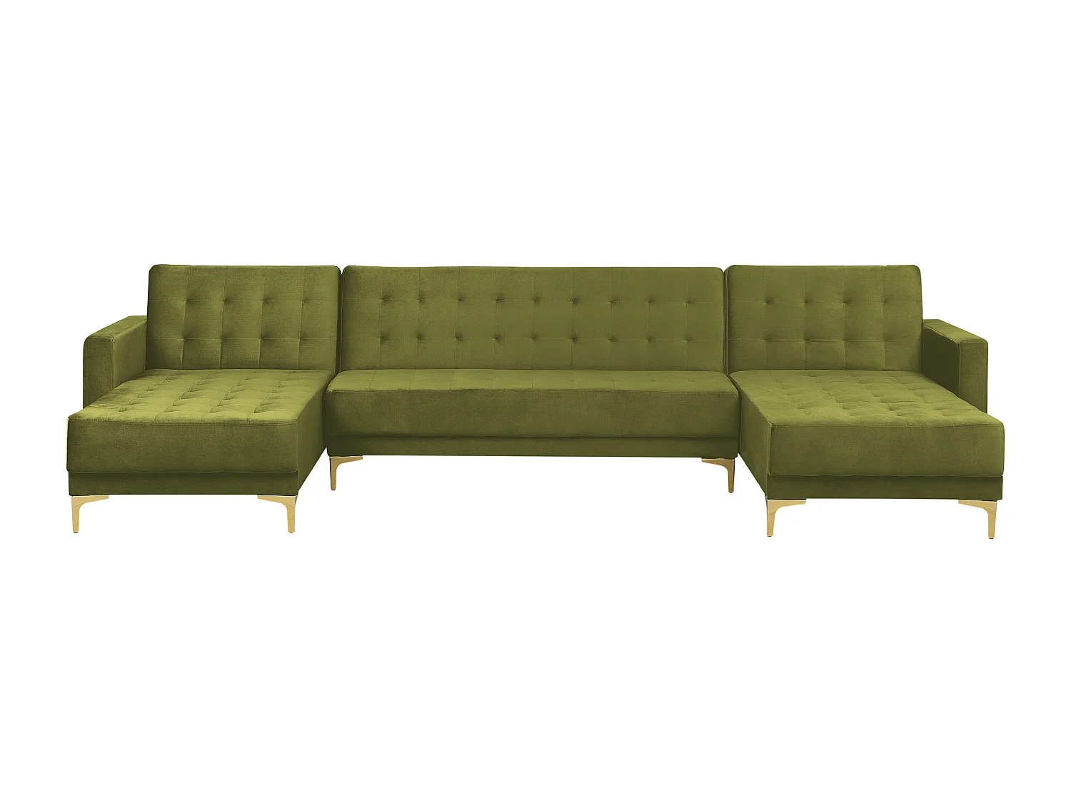 Modulaire U-vormige slaapbank ABERDEEN Fluweel Groen Met ottomaan 5-zitter