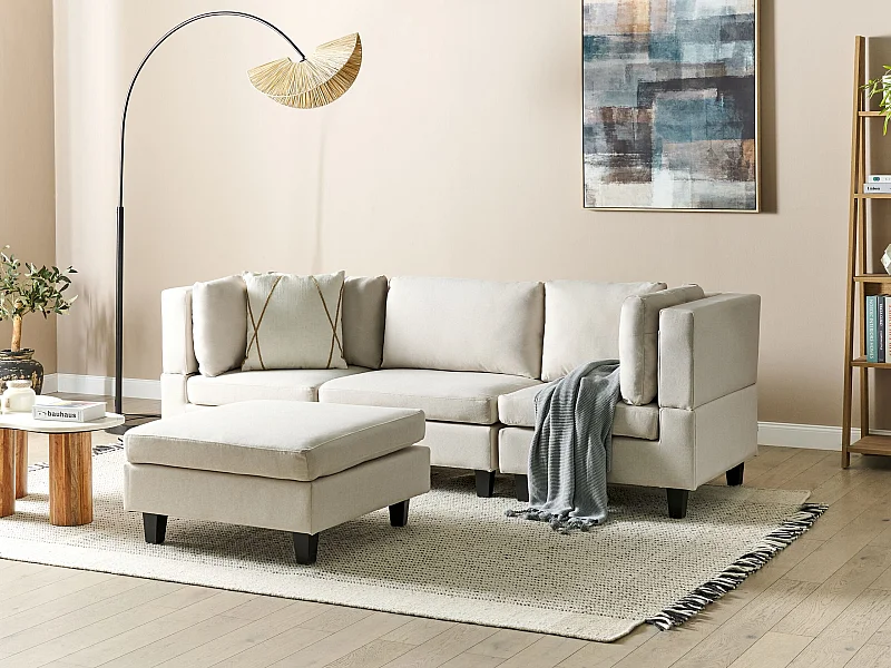 Modulsofa UNSTAD Stoff Hellbeige mit Ottomane 3-Sitzer