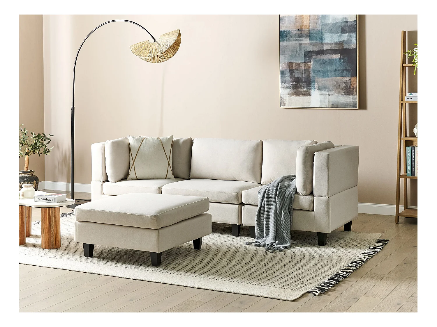 Modulaire bank UNSTAD Stof Lichtbeige Met ottomaan 3-zitter