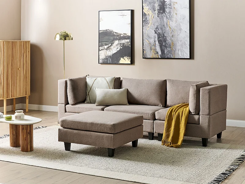 Canapé modulable 3 places UNSTAD Tissu Marron avec ottoman