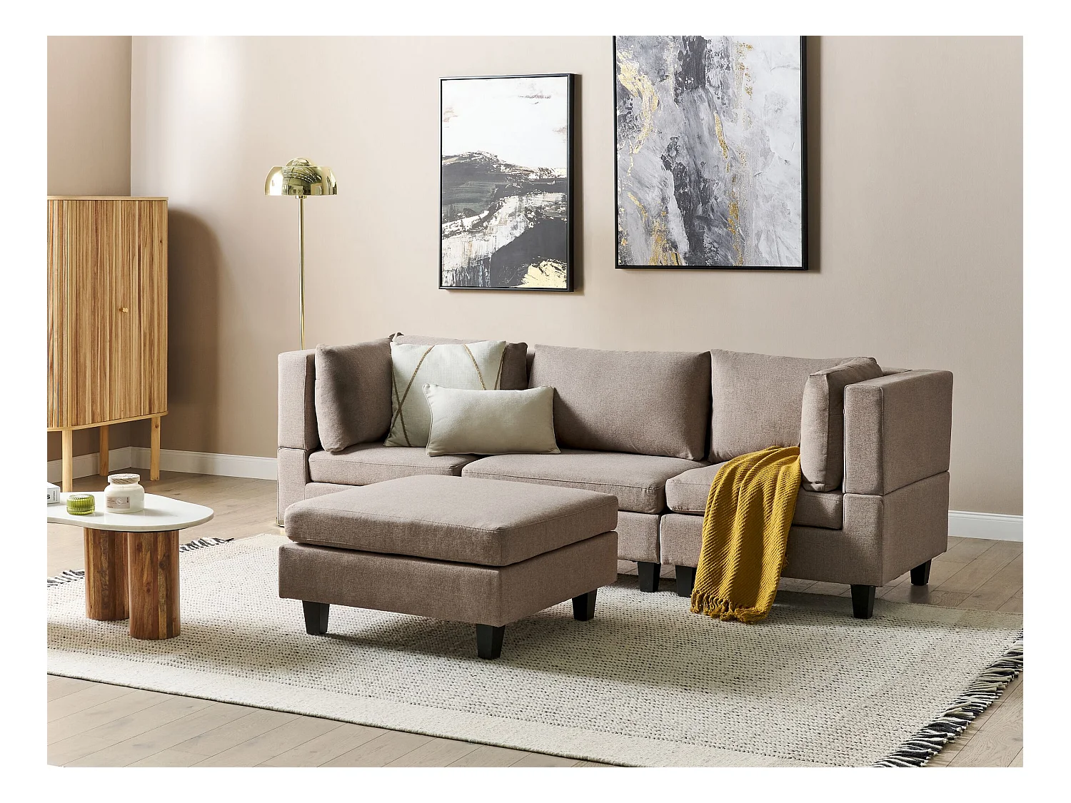 Modulaire bank UNSTAD Stof Bruin Met ottomaan 3-zitter