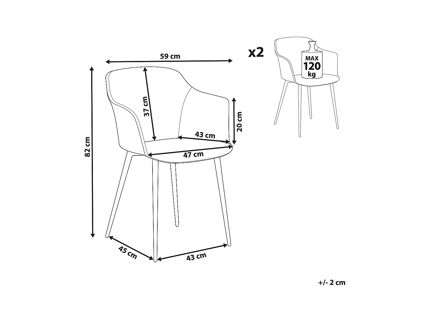 Lot de 2 chaises de salle à manger ELIM Orange