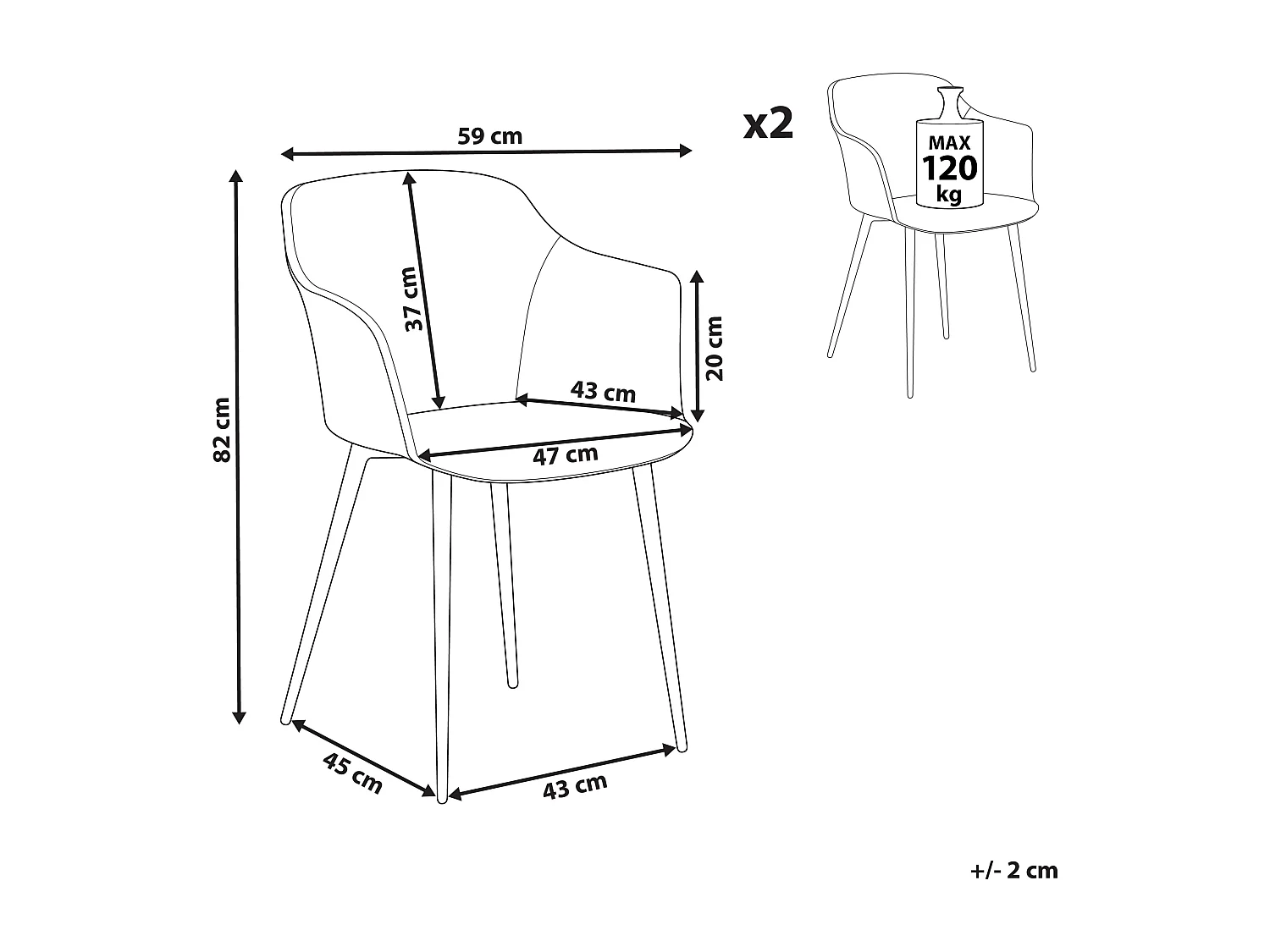 Lot de 2 chaises de salle à manger ELIM Orange