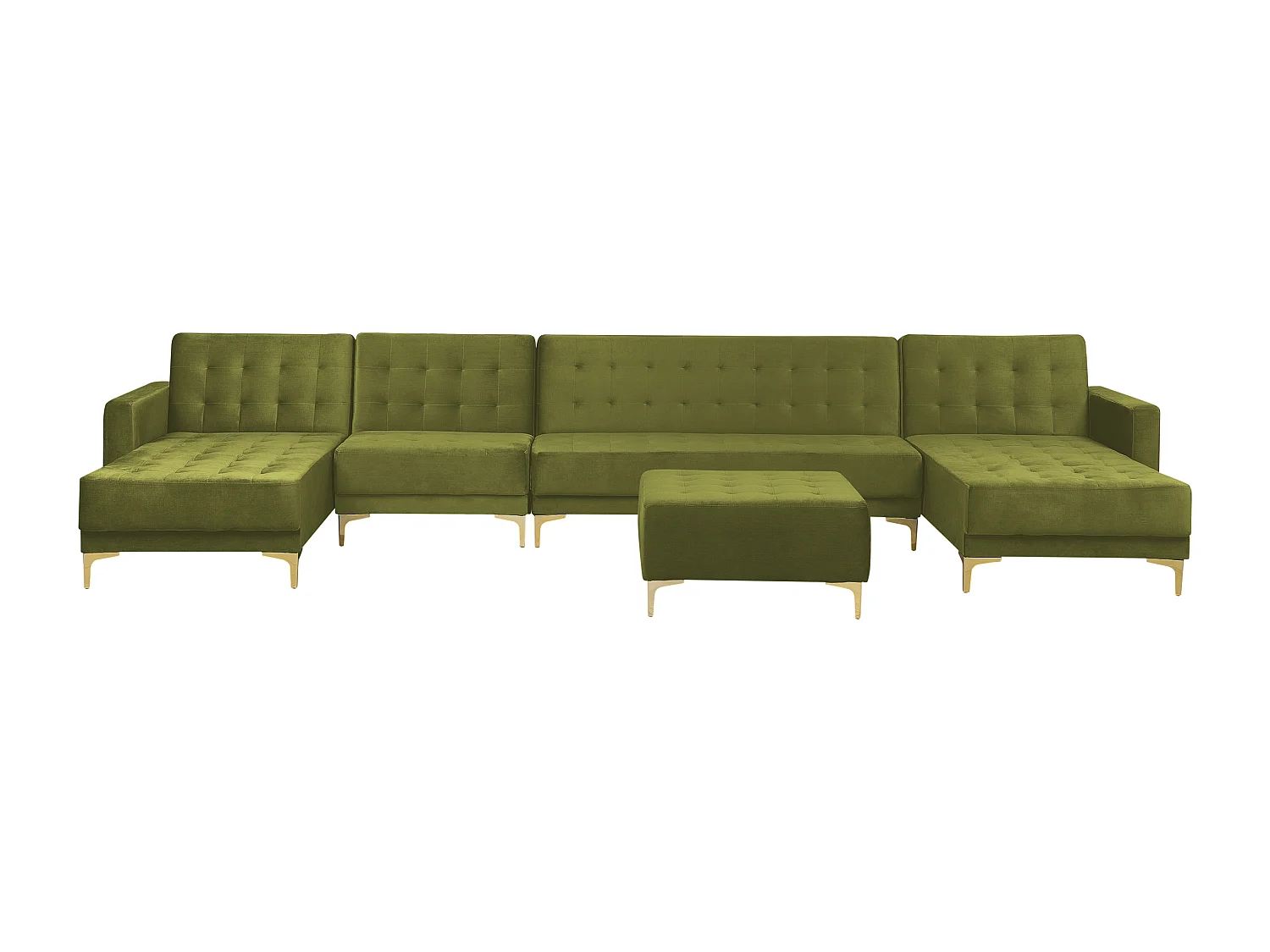 Modulaire U-vormige slaapbank ABERDEEN Fluweel Groen Met ottomaan 6-zitter