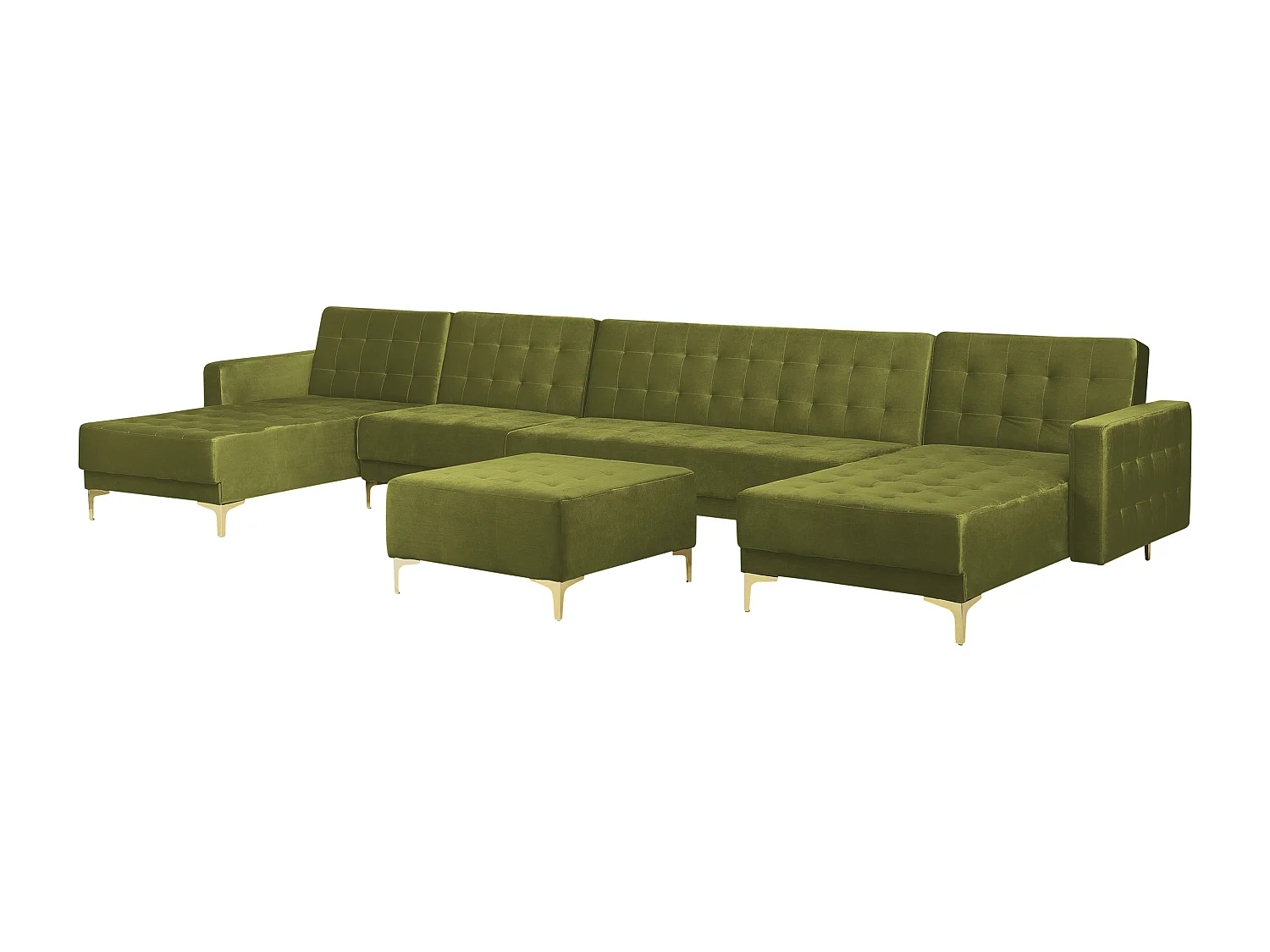Modulaire U-vormige slaapbank ABERDEEN Fluweel Groen Met ottomaan 6-zitter