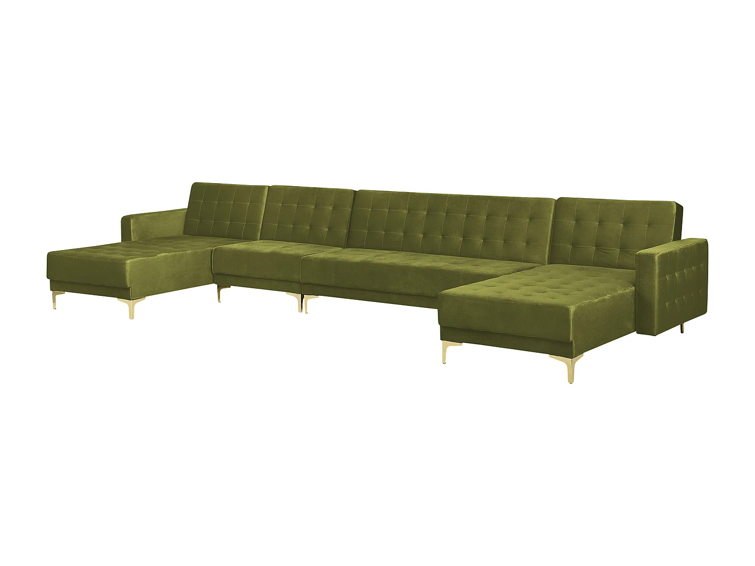 Modulaire U-vormige slaapbank ABERDEEN Fluweel Groen Met ottomaan 6-zitter