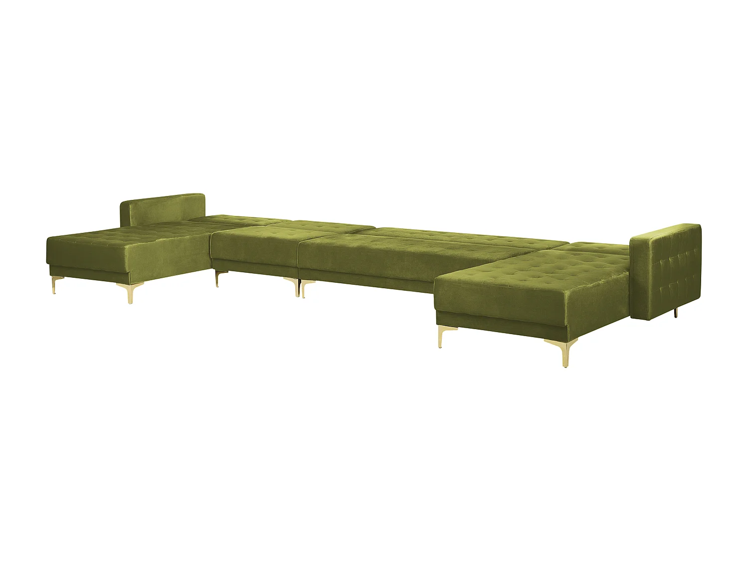 Modulaire U-vormige slaapbank ABERDEEN Fluweel Groen Met ottomaan 6-zitter