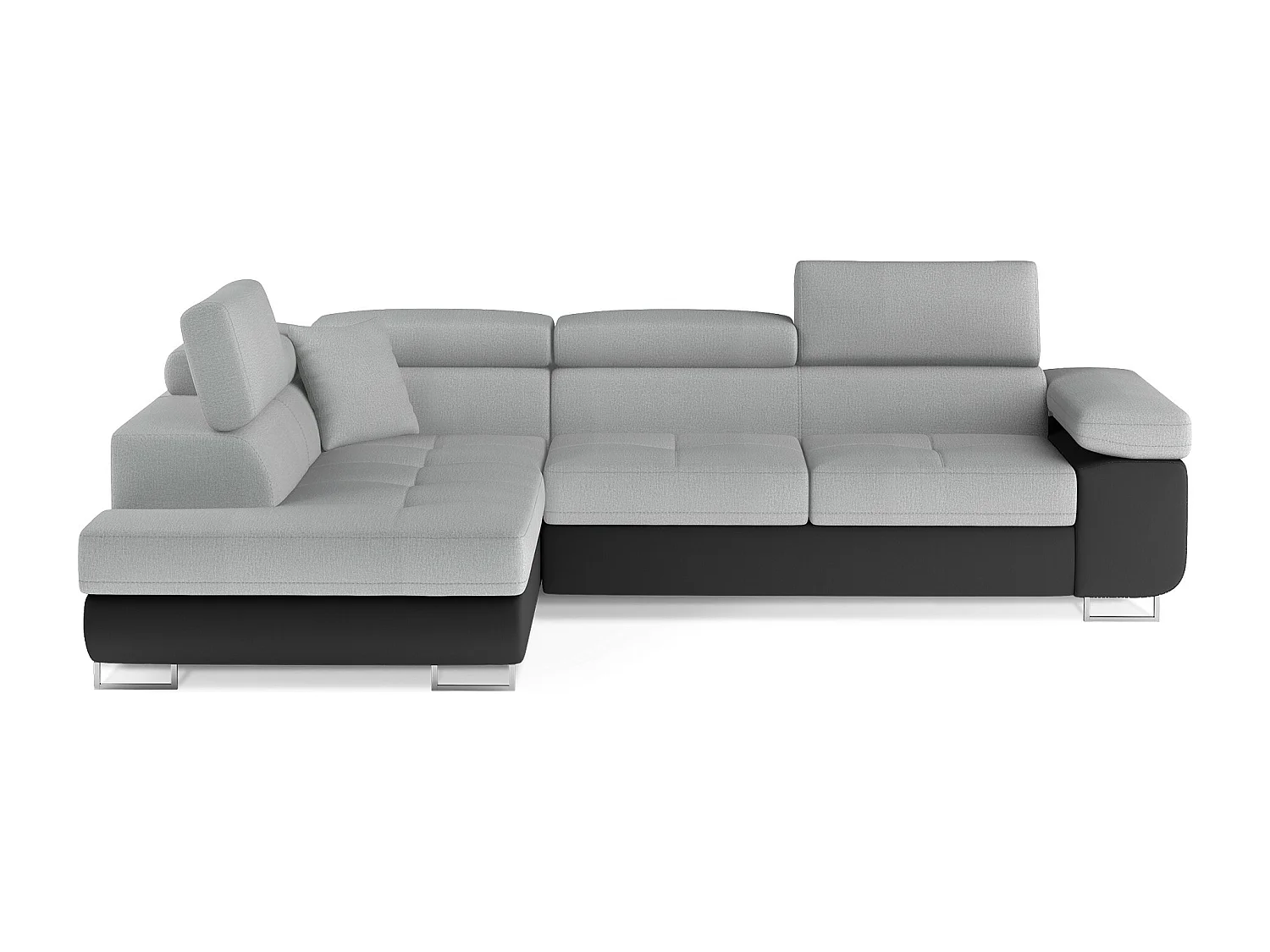 Canapé angle convertible simili cuir et tissu têtières relevables - Collection Marka-Couleur Noir/Gris clair-angle gauche