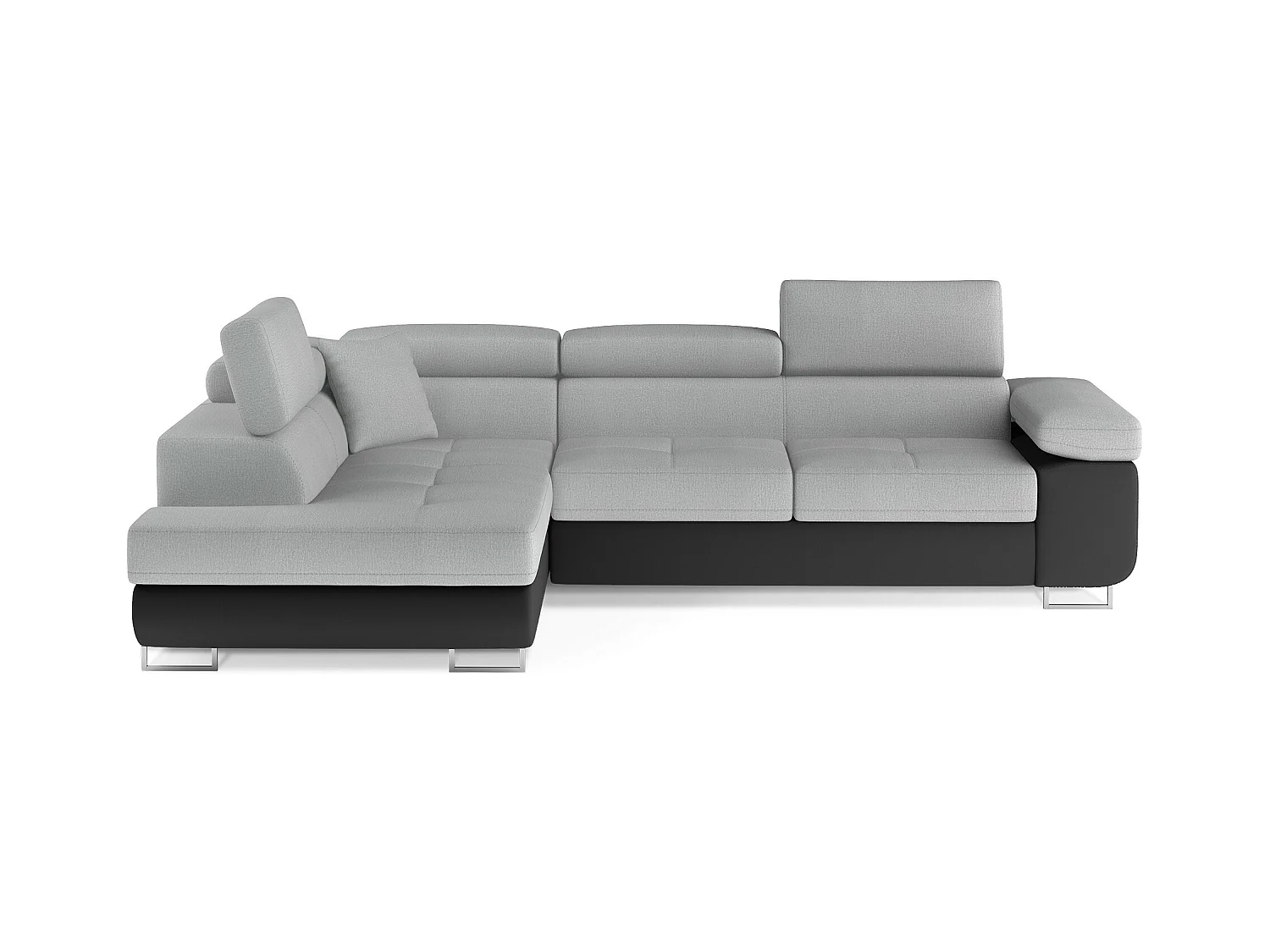 Canapé angle convertible simili cuir et tissu têtières relevables - Collection Marka-Couleur Noir/Gris clair-angle gauche
