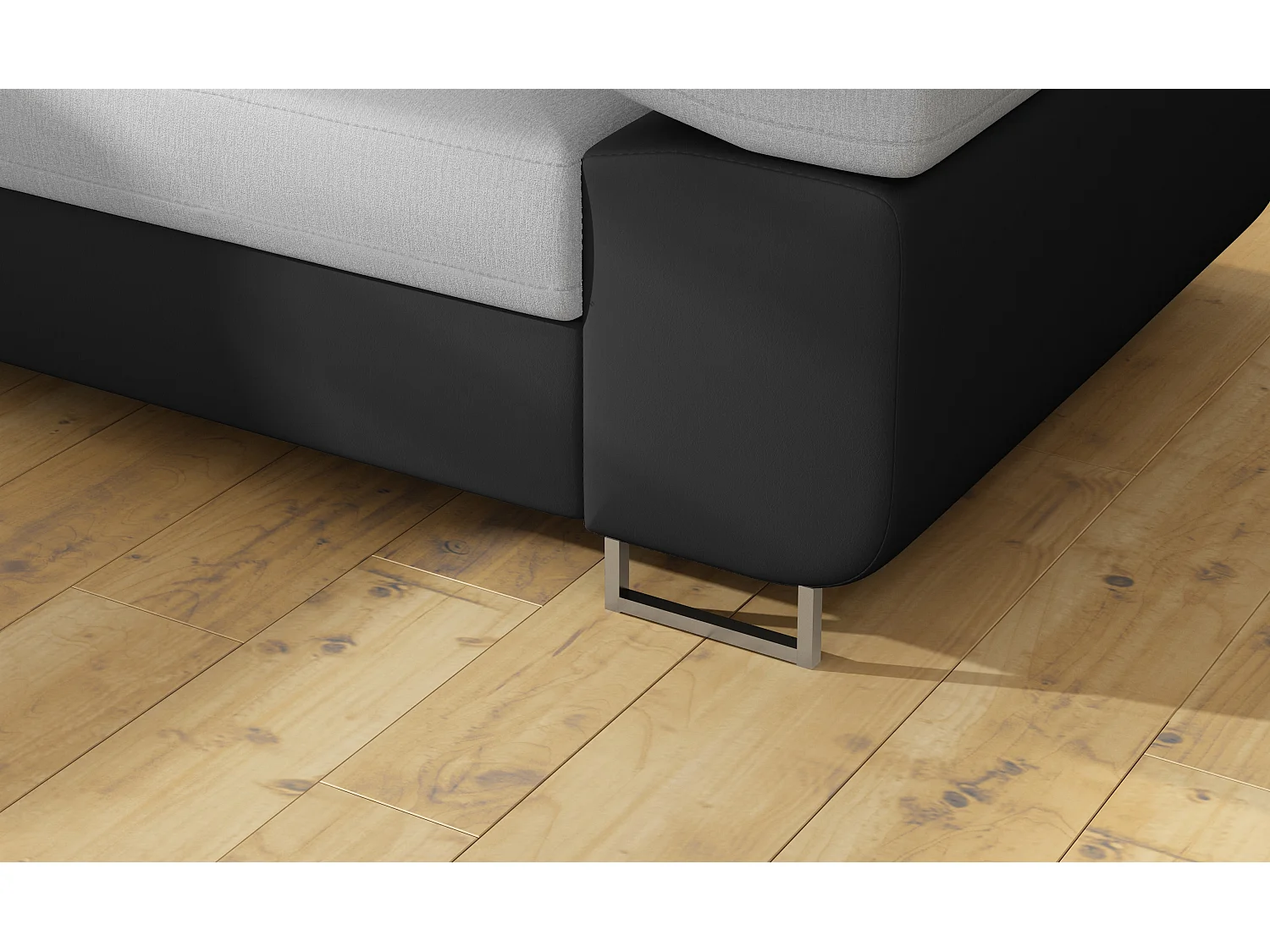 Canapé angle convertible simili cuir et tissu têtières relevables - Collection Marka-Couleur Noir/Gris clair-angle gauche