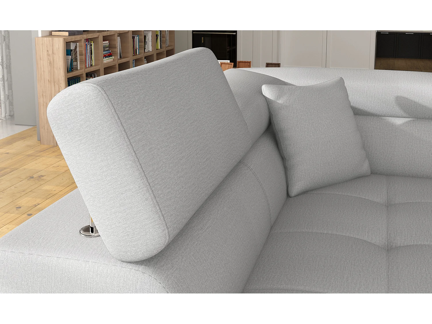 Canapé angle convertible simili cuir et tissu têtières relevables - Collection Marka-Couleur Noir/Gris clair-angle gauche