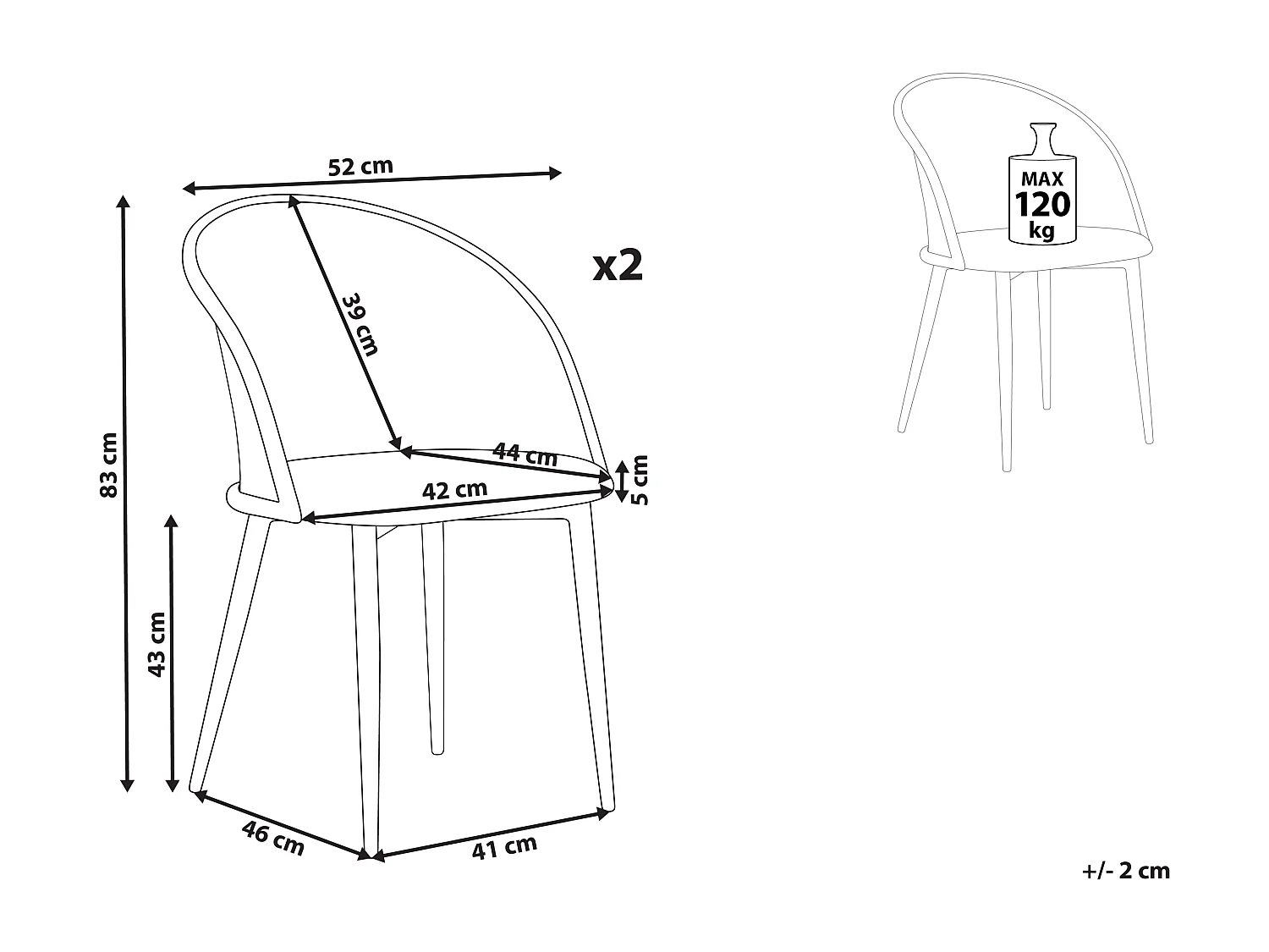 Lot de 2 chaises de salle à manger CORNELL Métal Beige clair