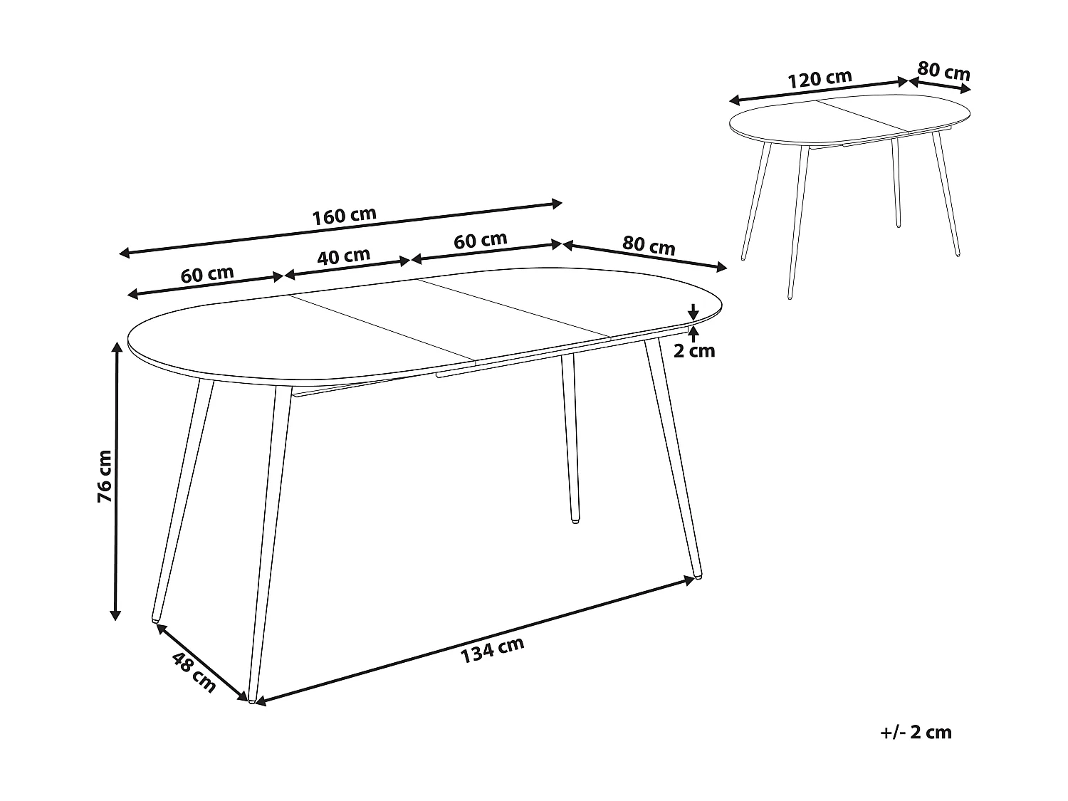 Table de salle à manger extensible STAVERTON Blanc 120/160 cm 80 cm