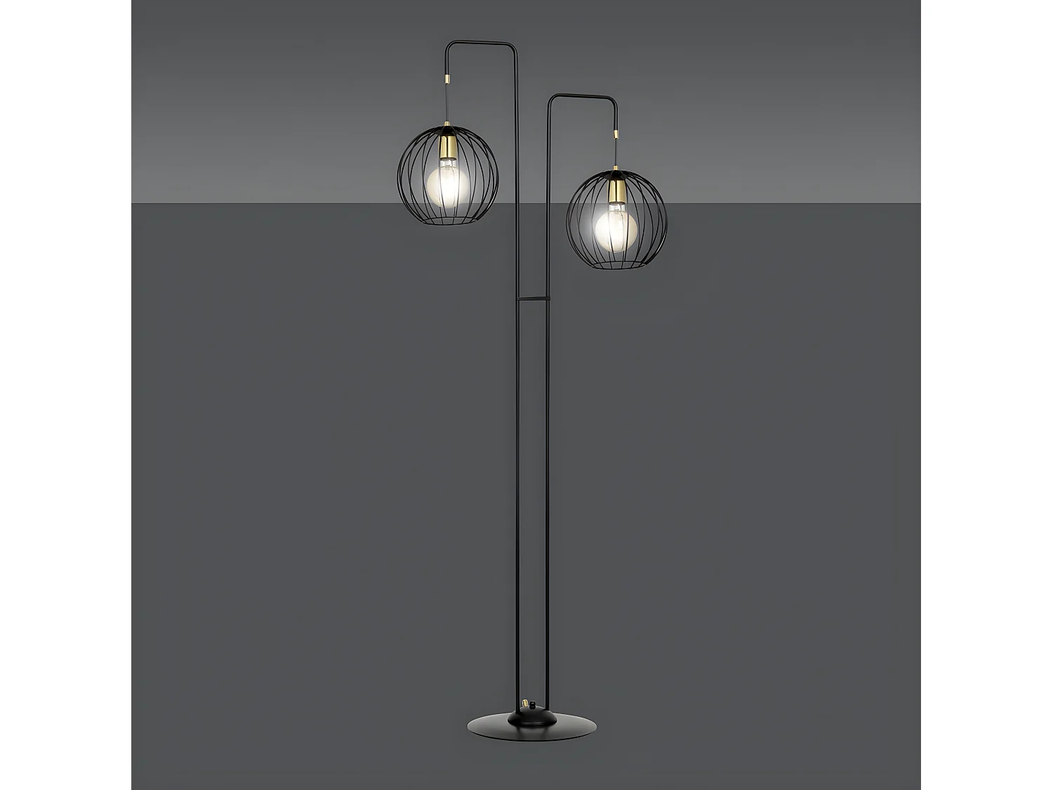 Lampadaire Balora avec 2 abat-jour ronds en métal H155cm 2xE27 - Noir