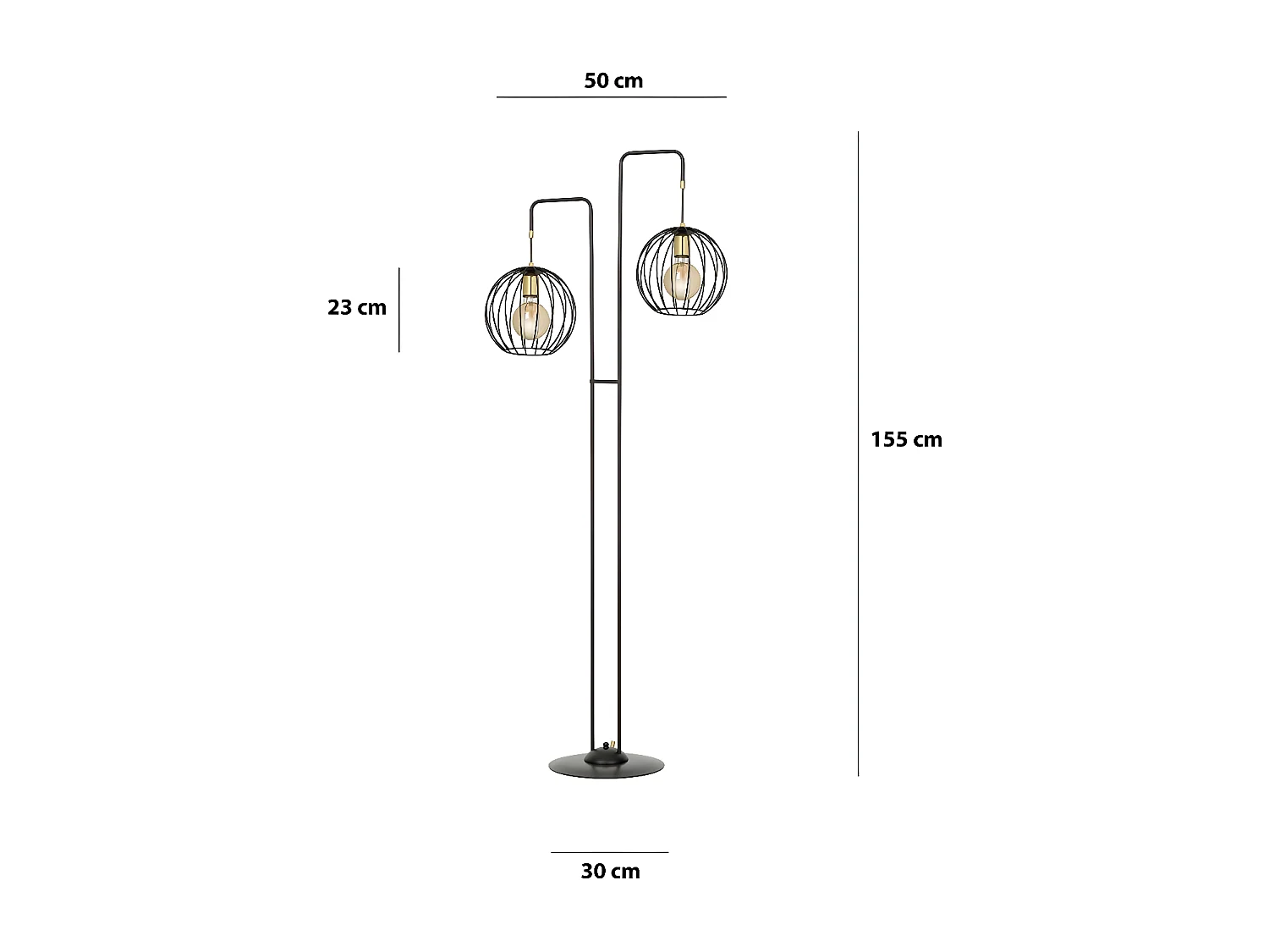 Lampadaire Balora avec 2 abat-jour ronds en métal H155cm 2xE27 - Noir