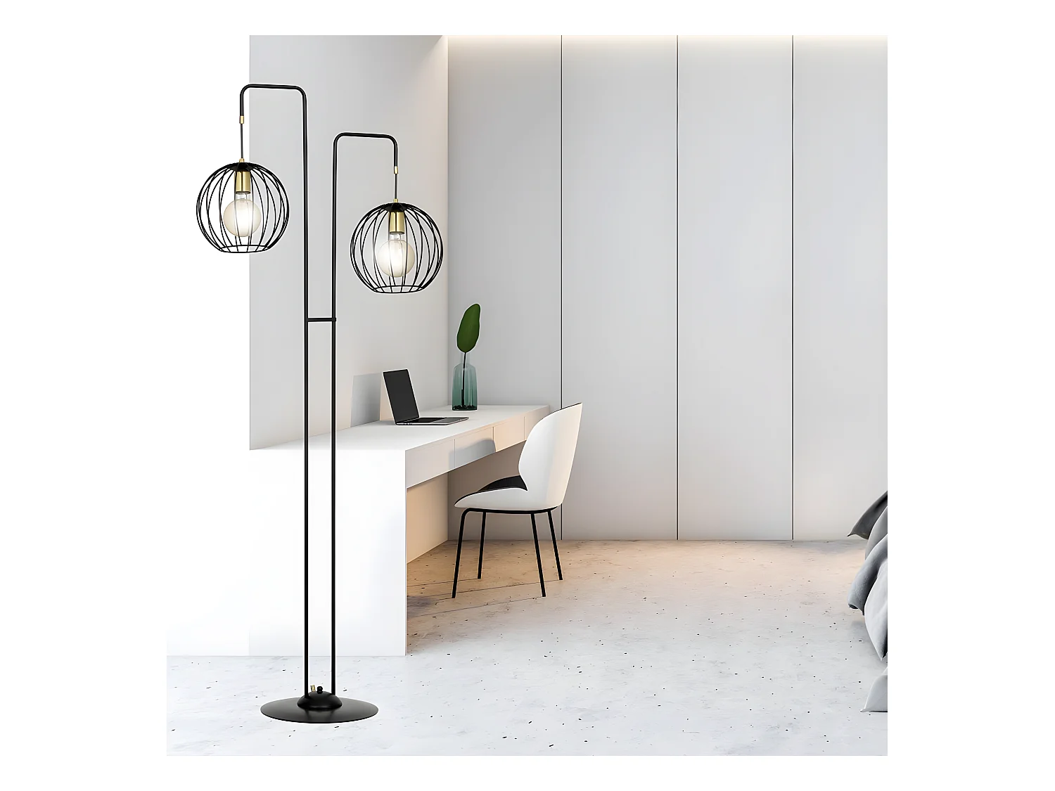 Lampadaire Balora avec 2 abat-jour ronds en métal H155cm 2xE27 - Noir