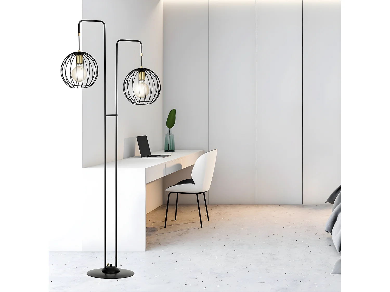 Balora vloerlamp met 2 ronde metalen kappen H155cm 2xE27 - Zwart