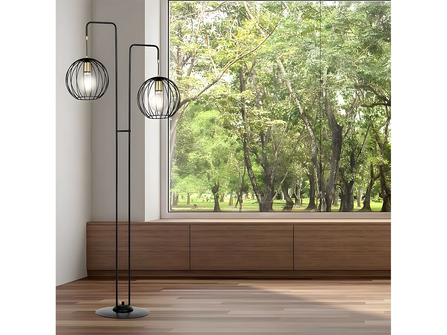 Balora vloerlamp met 2 ronde metalen kappen H155cm 2xE27 - Zwart